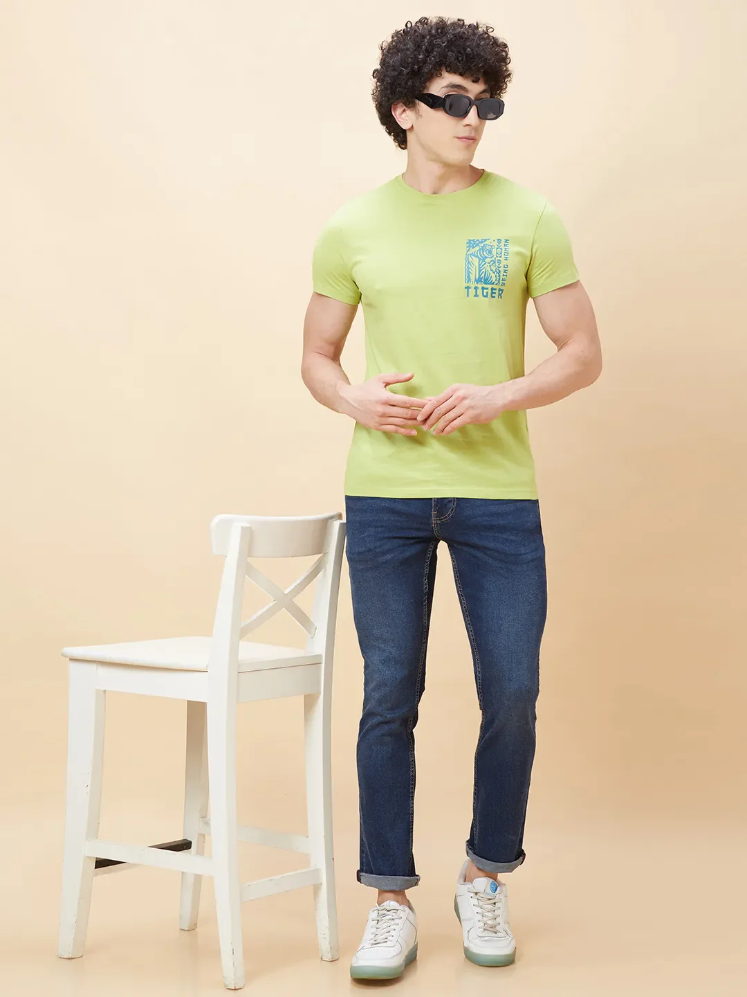 Green Regular Fit Men's Short Sleeves T-Shirt by Being Human Clothing