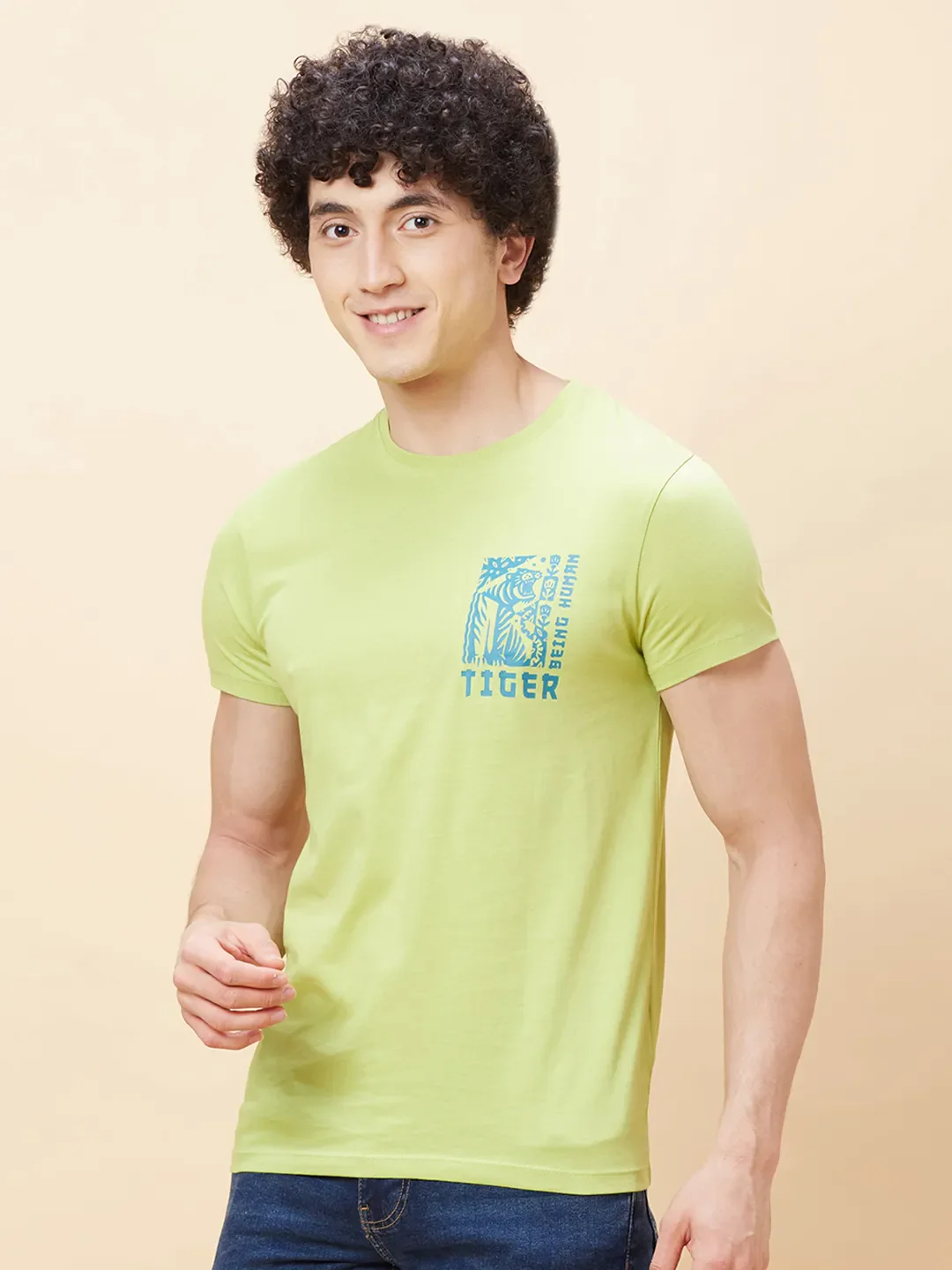 Green Regular Fit Men's Short Sleeves T-Shirt by Being Human Clothing - Image 3