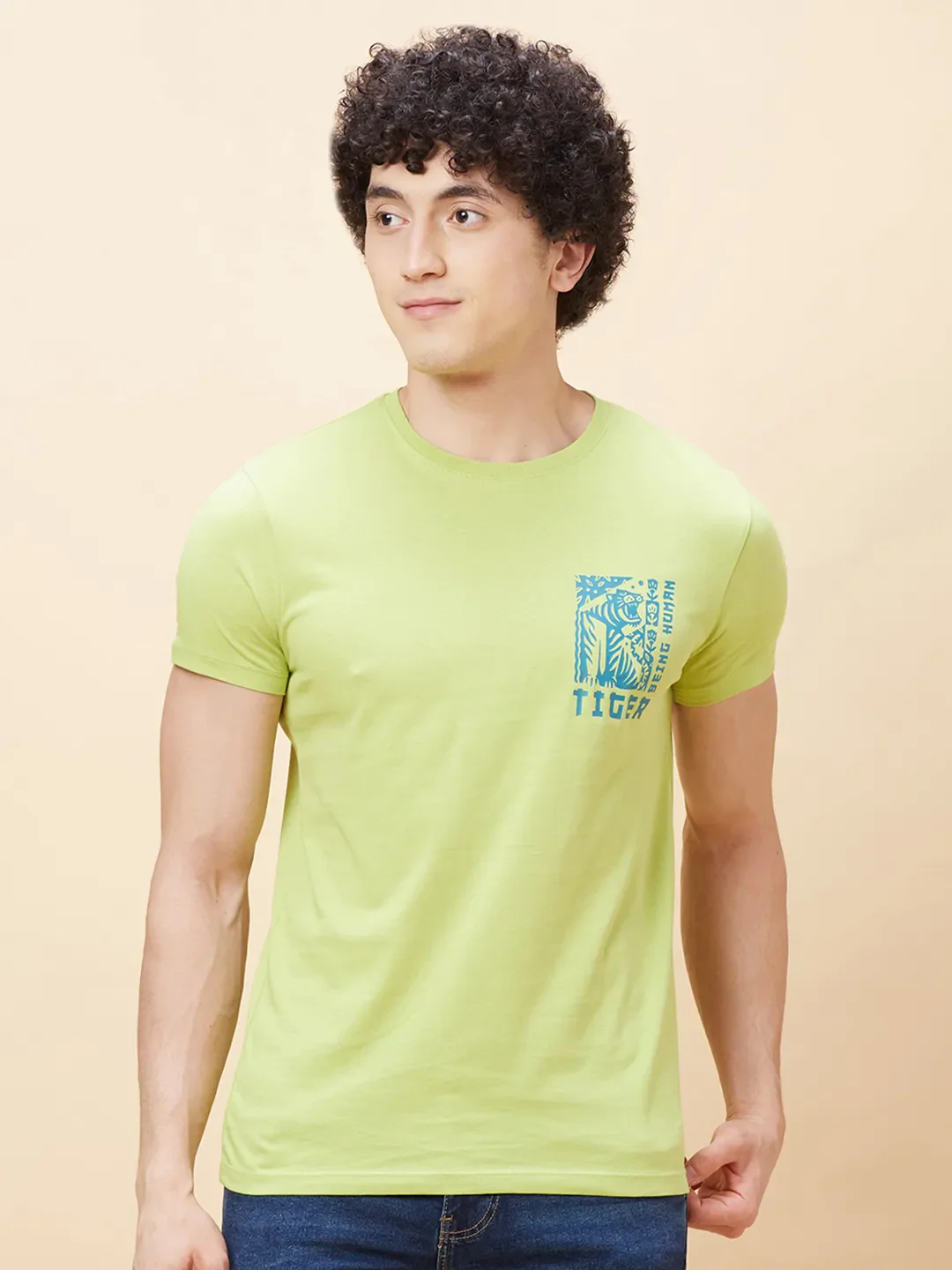 Green Regular Fit Men's Short Sleeves T-Shirt by Being Human Clothing - Image 6