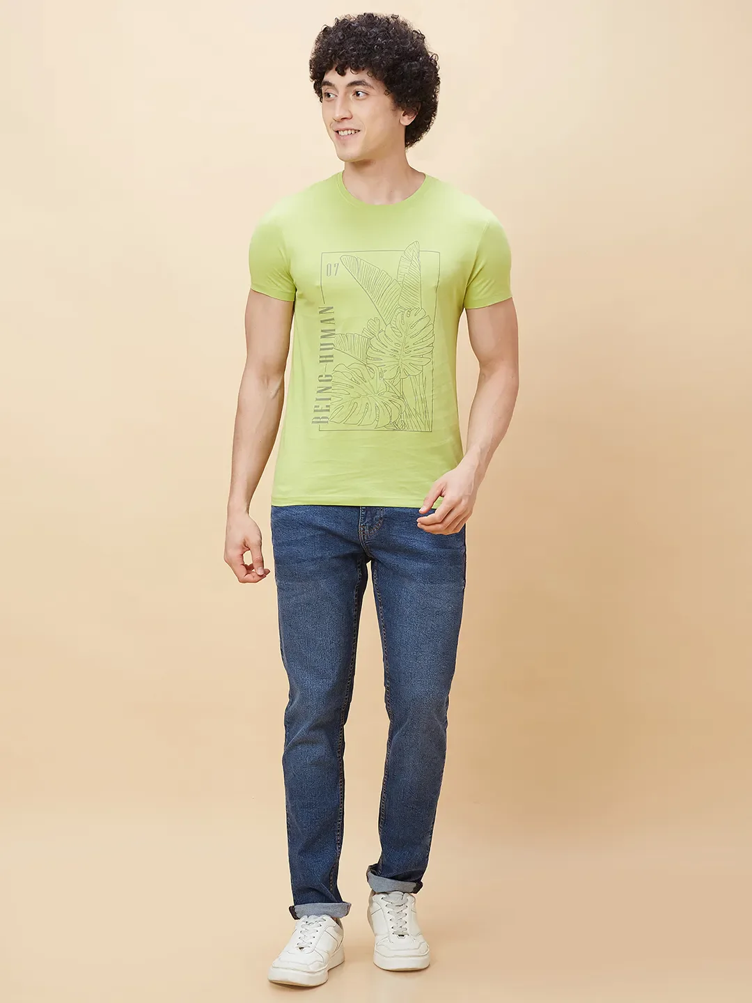 Green Regular Fit Men's Short Sleeves T-Shirt by Being Human Clothing - Image 2