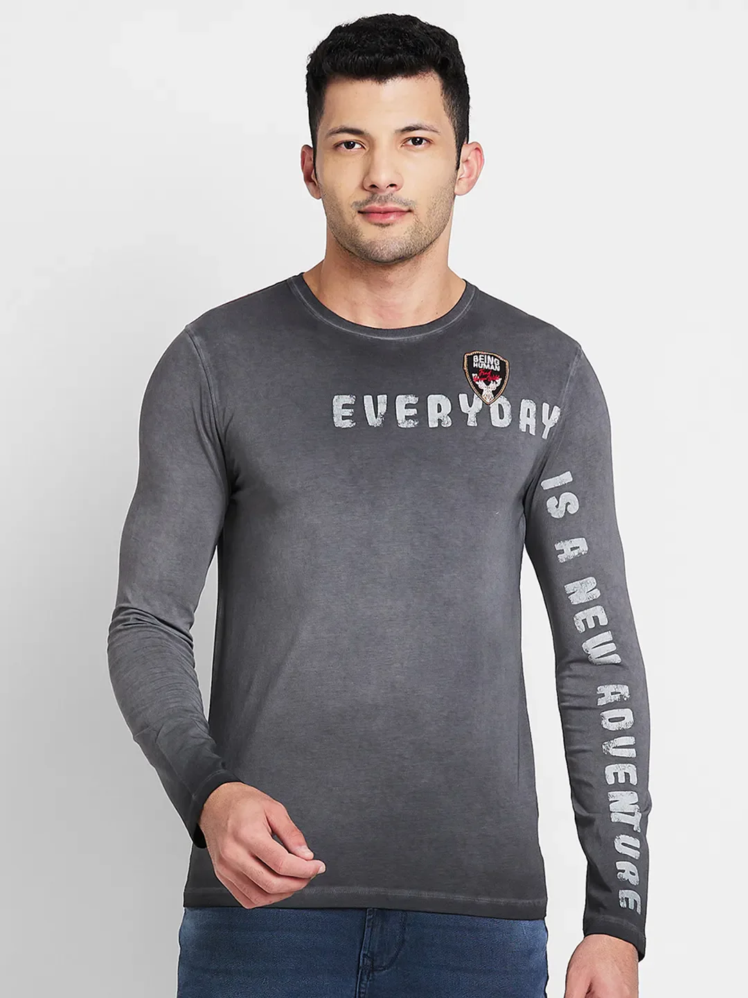 Grey Regular Fit Men's Long Sleeves T-Shirt by Being Human Clothing - Image 6