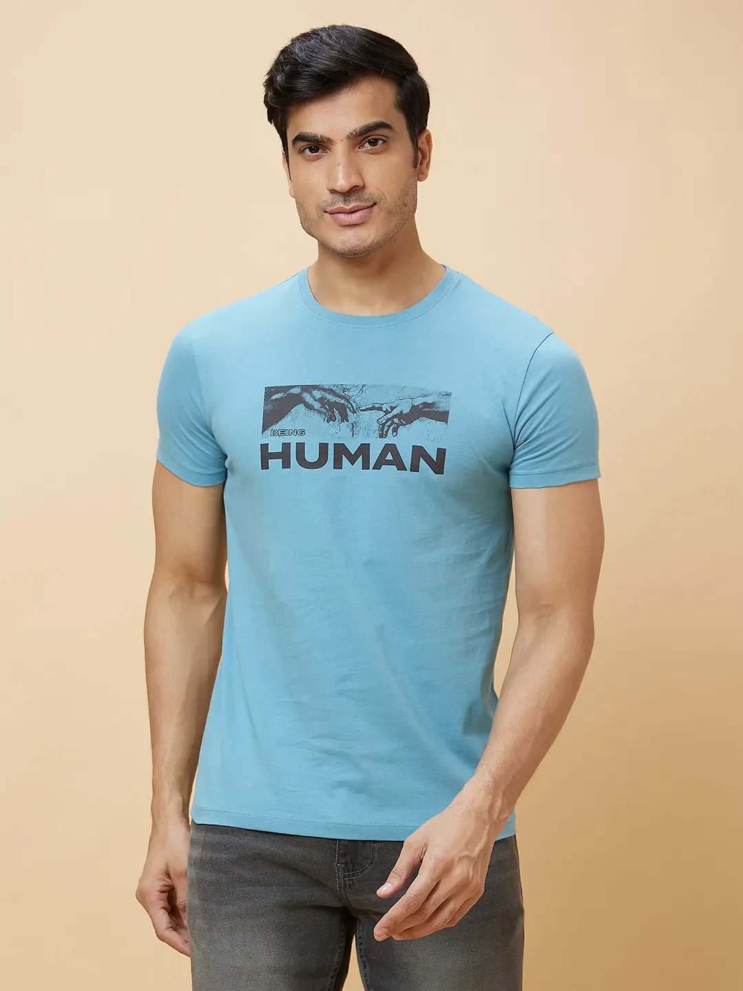 Blue Regular Fit Men's Short Sleeves T-Shirt by Being Human Clothing