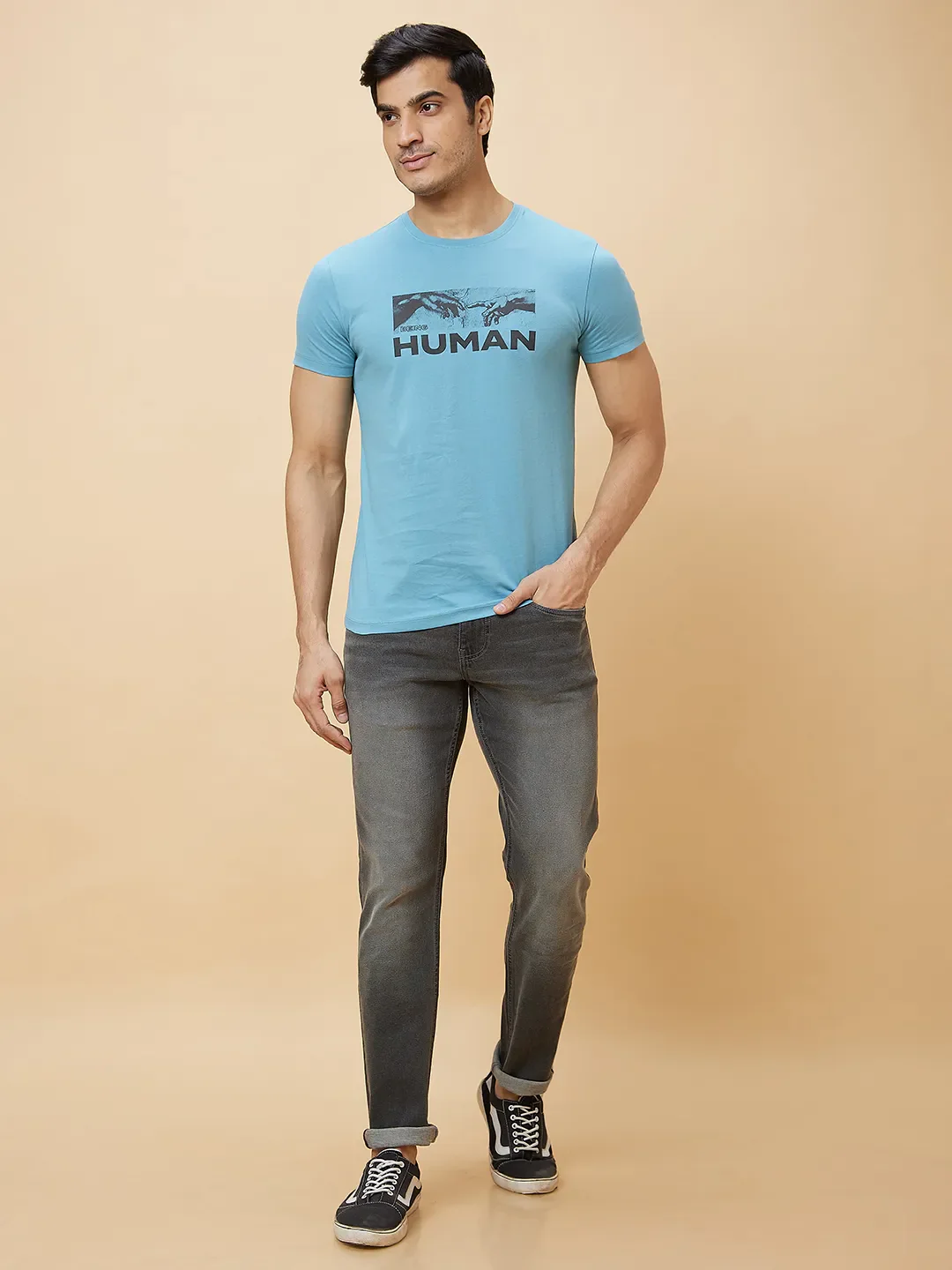 Blue Regular Fit Men's Short Sleeves T-Shirt by Being Human Clothing - Image 2