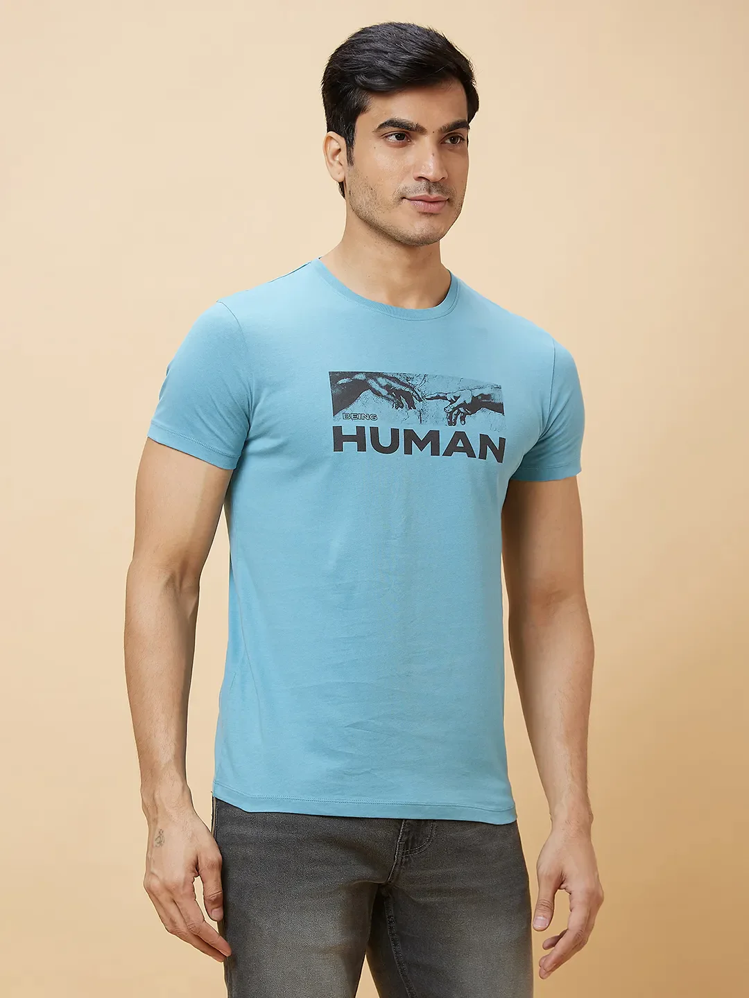 Blue Regular Fit Men's Short Sleeves T-Shirt by Being Human Clothing - Image 3