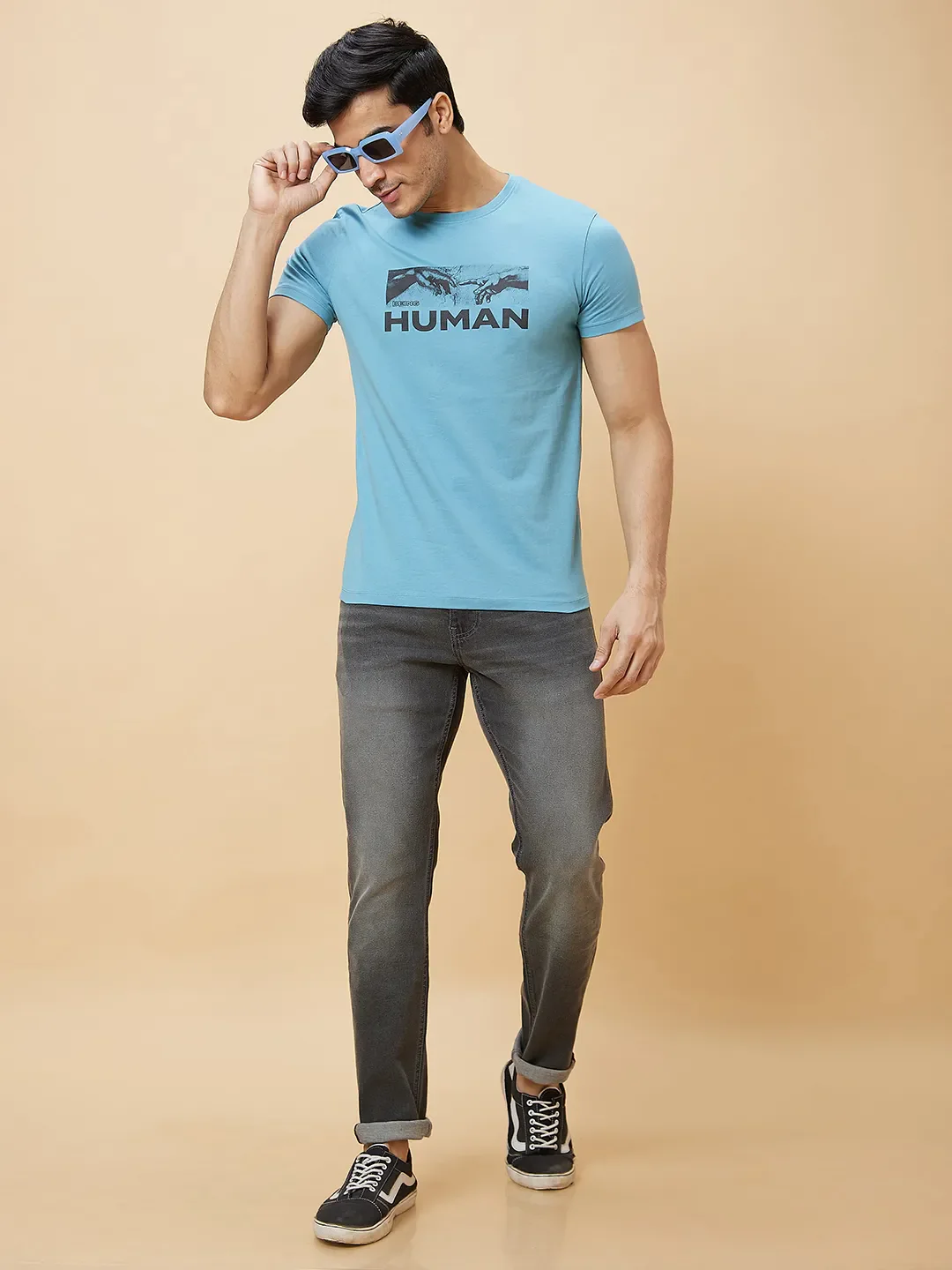 Blue Regular Fit Men's Short Sleeves T-Shirt by Being Human Clothing - Image 6