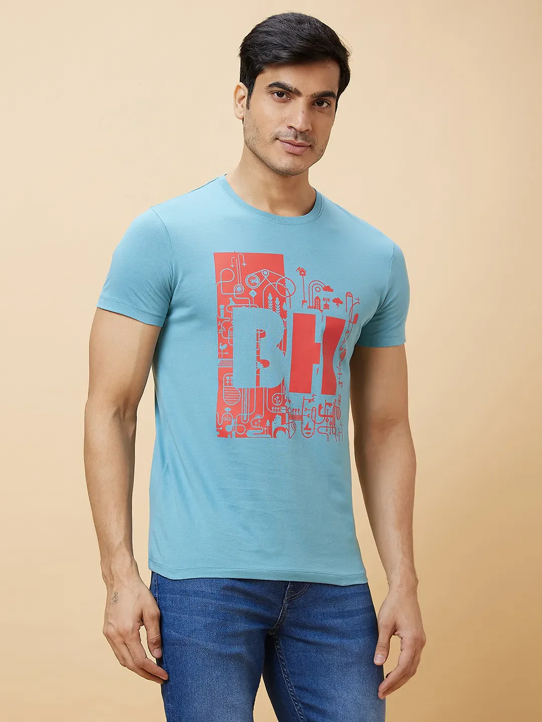 Blue Regular Fit Men's Short Sleeves T-Shirt by Being Human Clothing - Image 2