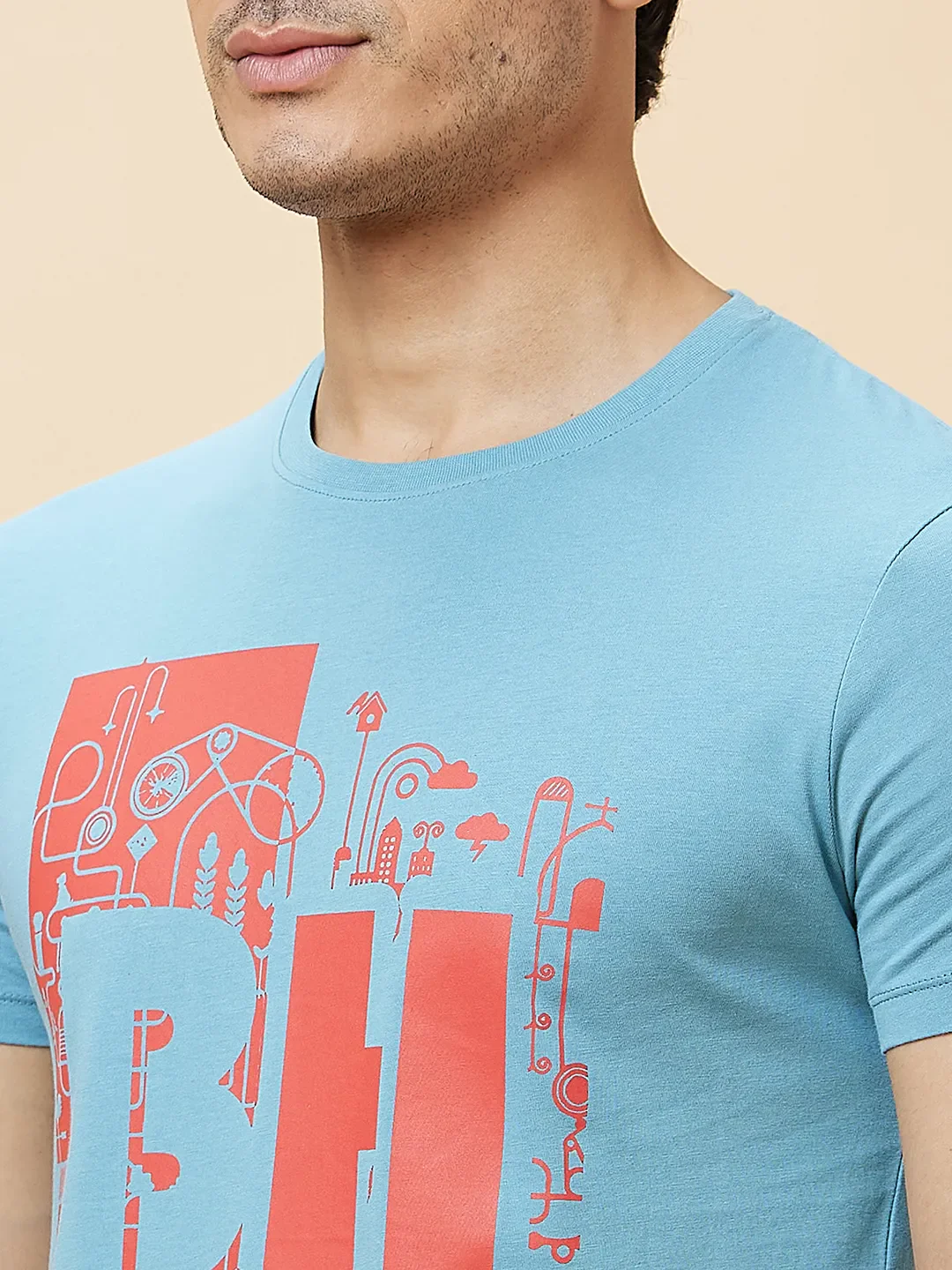 Blue Regular Fit Men's Short Sleeves T-Shirt by Being Human Clothing - Image 4