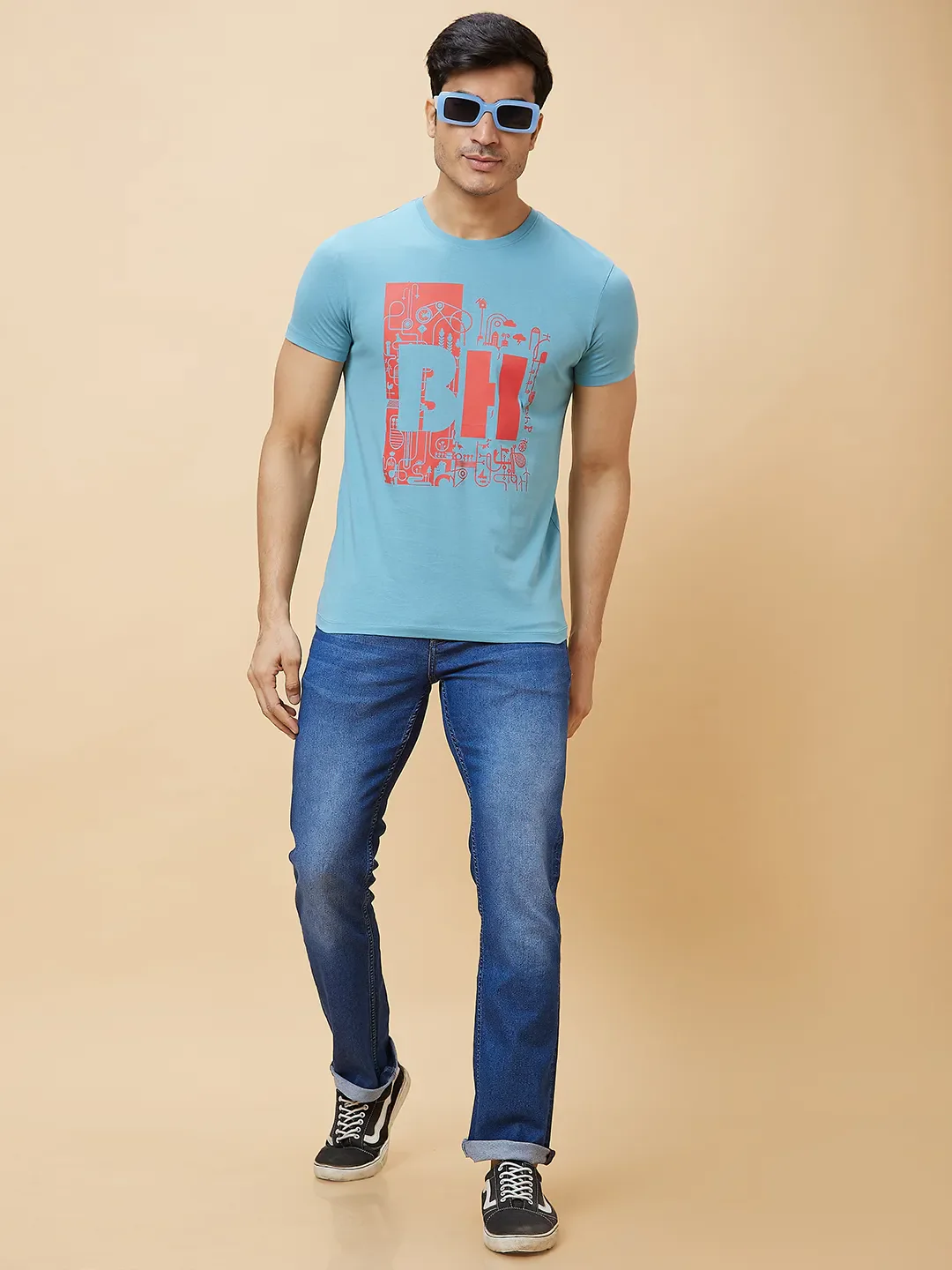 Blue Regular Fit Men's Short Sleeves T-Shirt by Being Human Clothing - Image 5