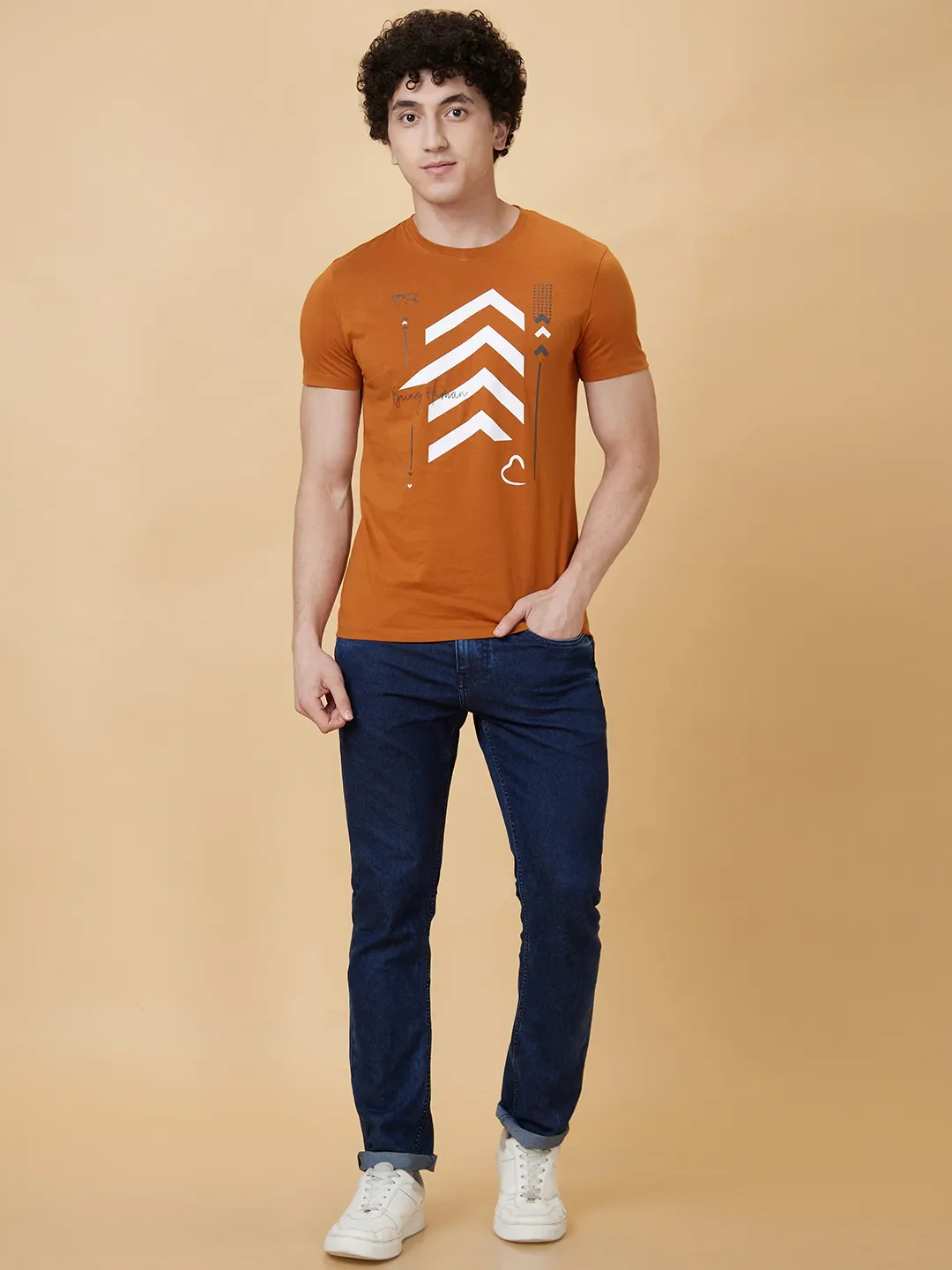 Brown Regular Fit Men's Short Sleeves T-Shirt by Being Human Clothing