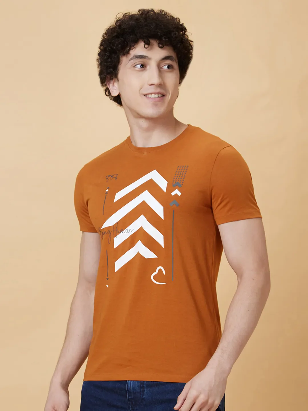 Brown Regular Fit Men's Short Sleeves T-Shirt by Being Human Clothing - Image 3