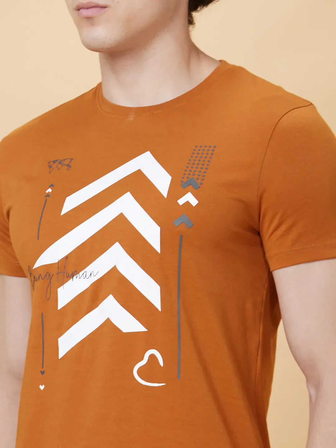Brown Regular Fit Men's Short Sleeves T-Shirt by Being Human Clothing - Image 4