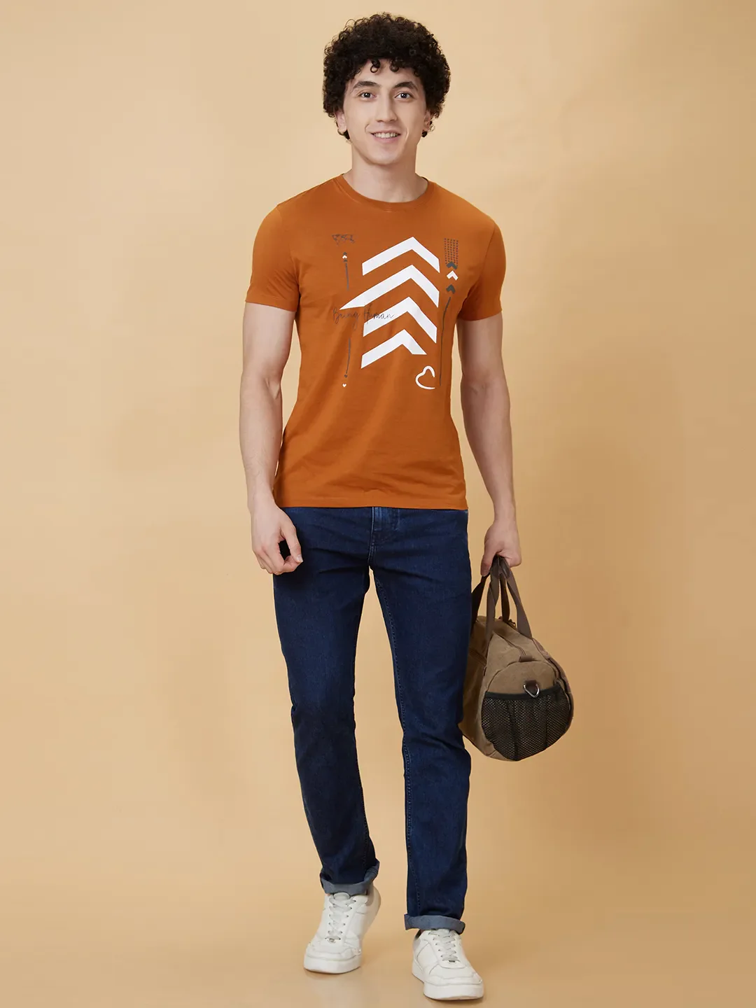 Brown Regular Fit Men's Short Sleeves T-Shirt by Being Human Clothing - Image 5