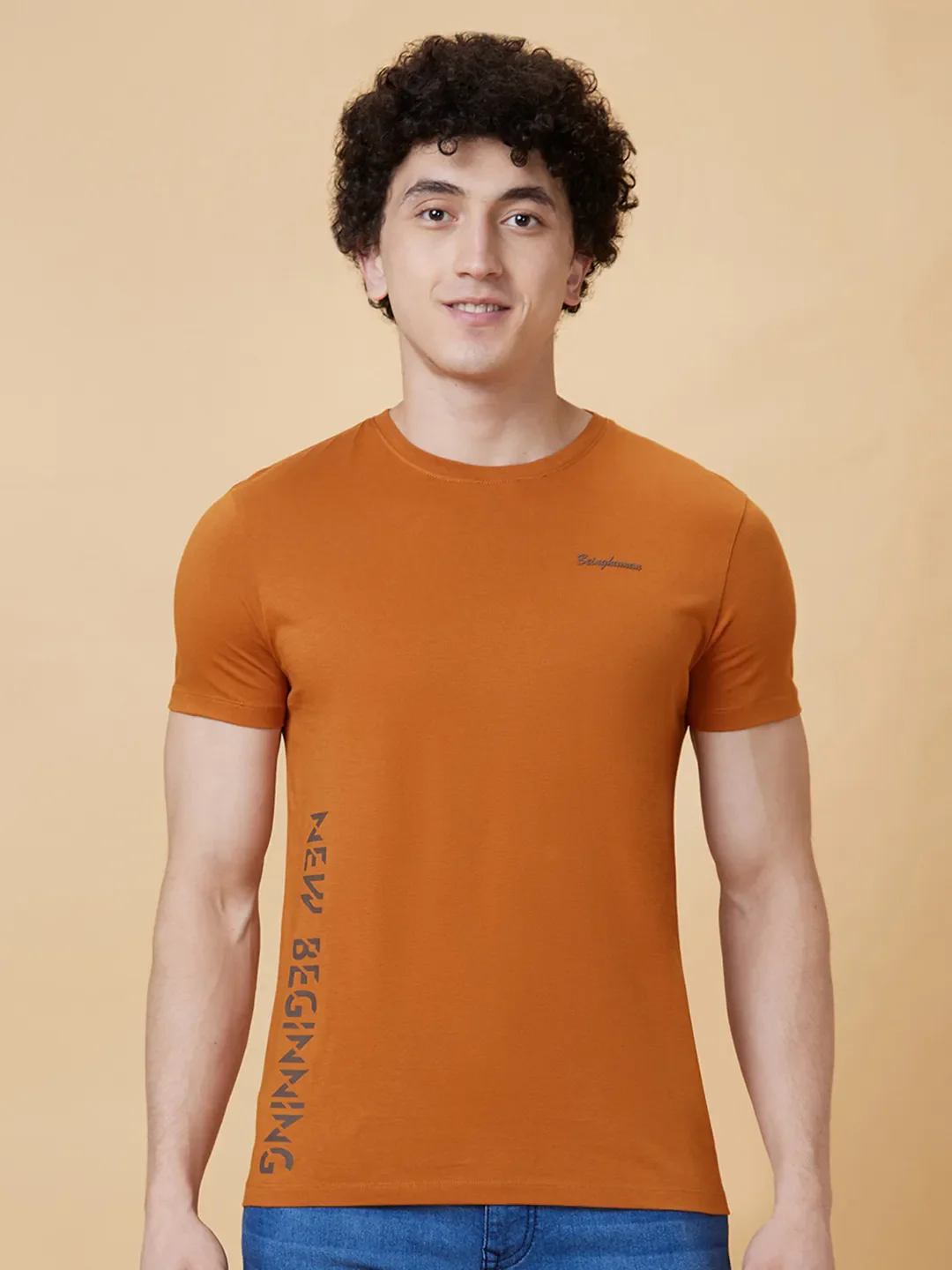 Brown Regular Fit Men's Short Sleeves T-Shirt by Being Human Clothing - Image 6