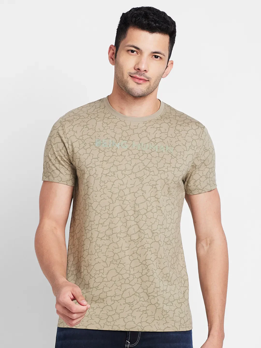 Taupe Regular Fit Round Neck Men's T-Shirt by Being Human Clothing