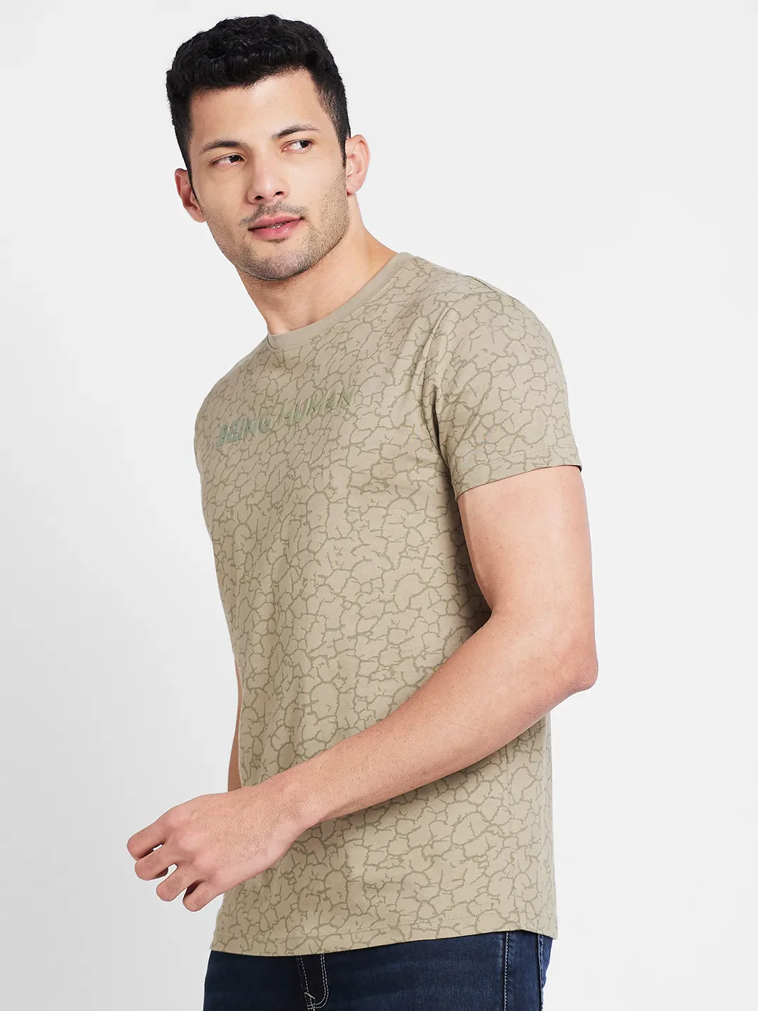 Taupe Regular Fit Round Neck Men's T-Shirt by Being Human Clothing - Image 3