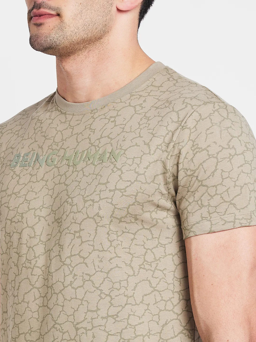 Taupe Regular Fit Round Neck Men's T-Shirt by Being Human Clothing - Image 4