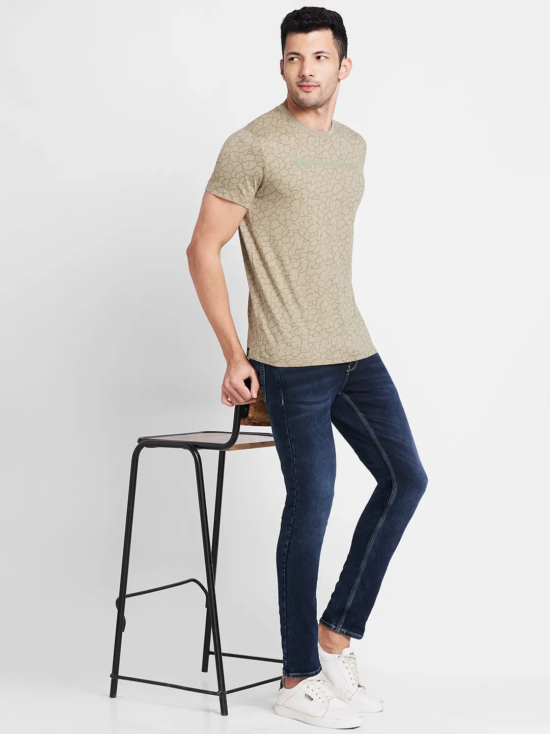 Taupe Regular Fit Round Neck Men's T-Shirt by Being Human Clothing - Image 5