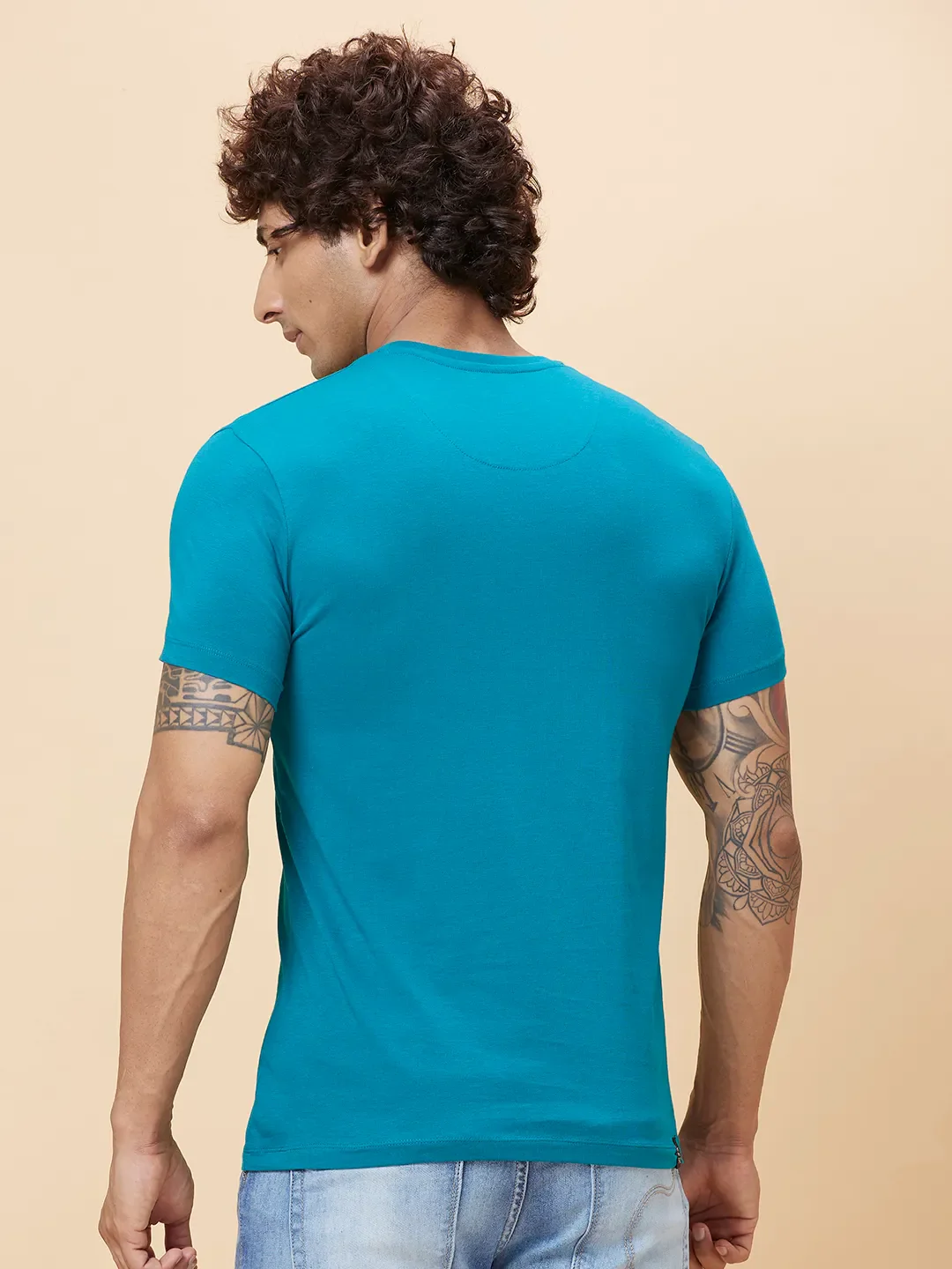 Blue Regular Fit Men's Short Sleeves T-Shirt by Being Human Clothing - Image 3