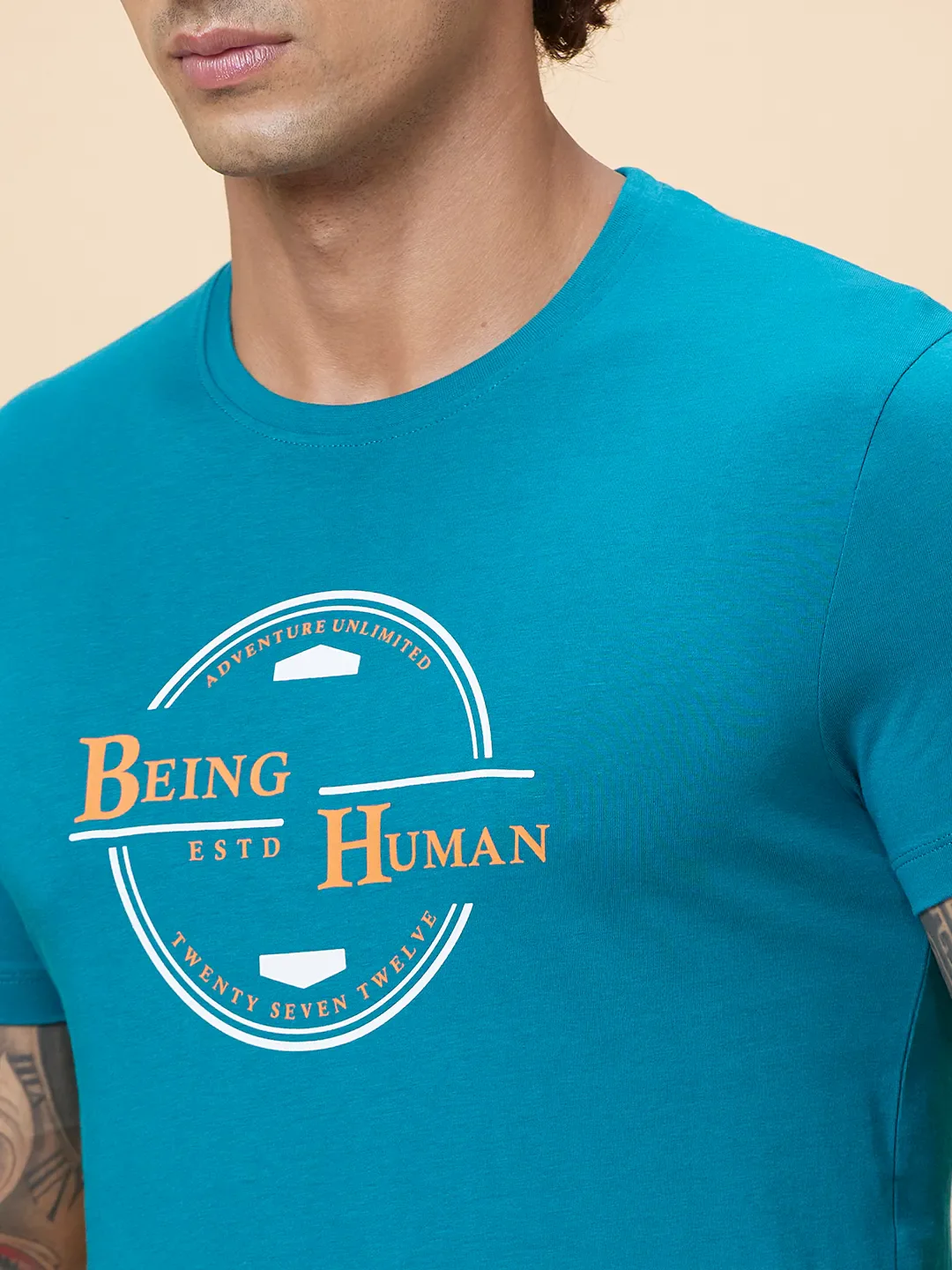 Blue Regular Fit Men's Short Sleeves T-Shirt by Being Human Clothing - Image 5