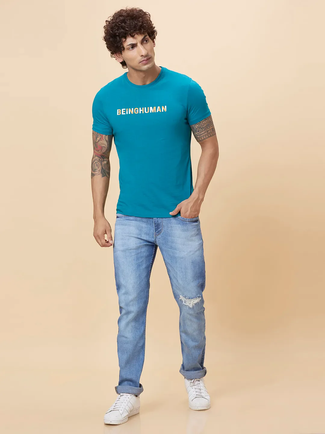 Blue Regular Fit Men's Short Sleeves T-Shirt by Being Human Clothing - Image 2