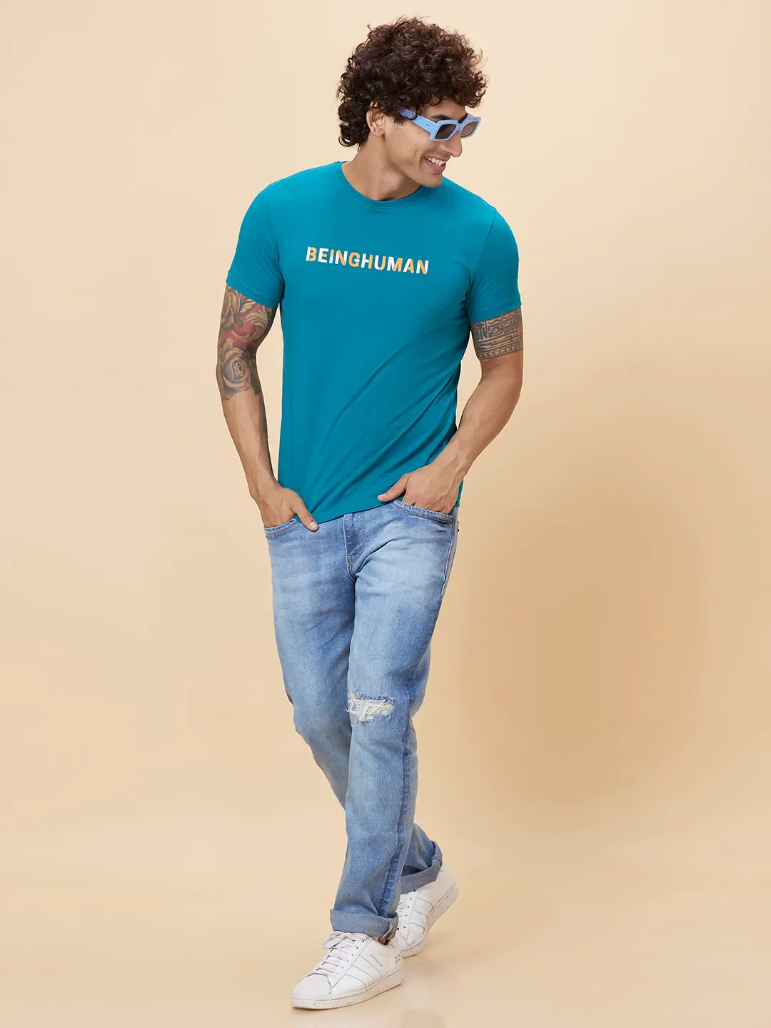 Blue Regular Fit Men's Short Sleeves T-Shirt by Being Human Clothing - Image 6