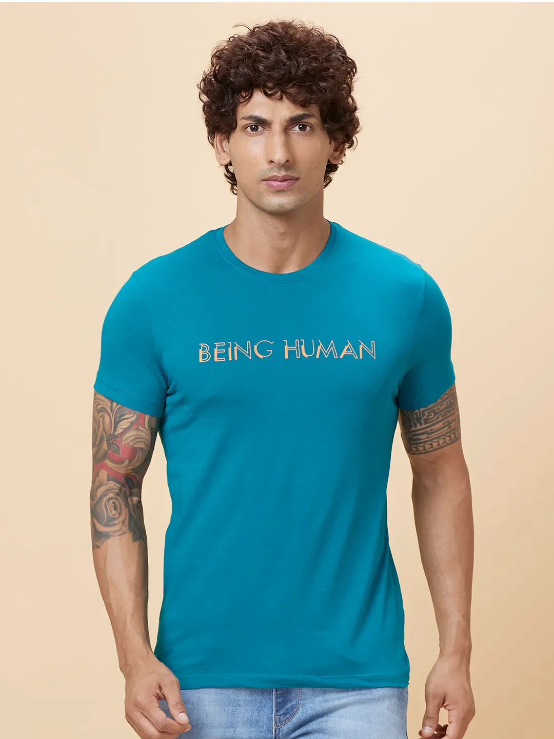 Blue Regular Fit Men's Short Sleeves T-Shirt by Being Human Clothing