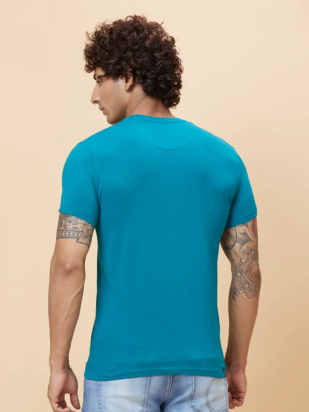 Blue Regular Fit Men's Short Sleeves T-Shirt by Being Human Clothing - Image 3