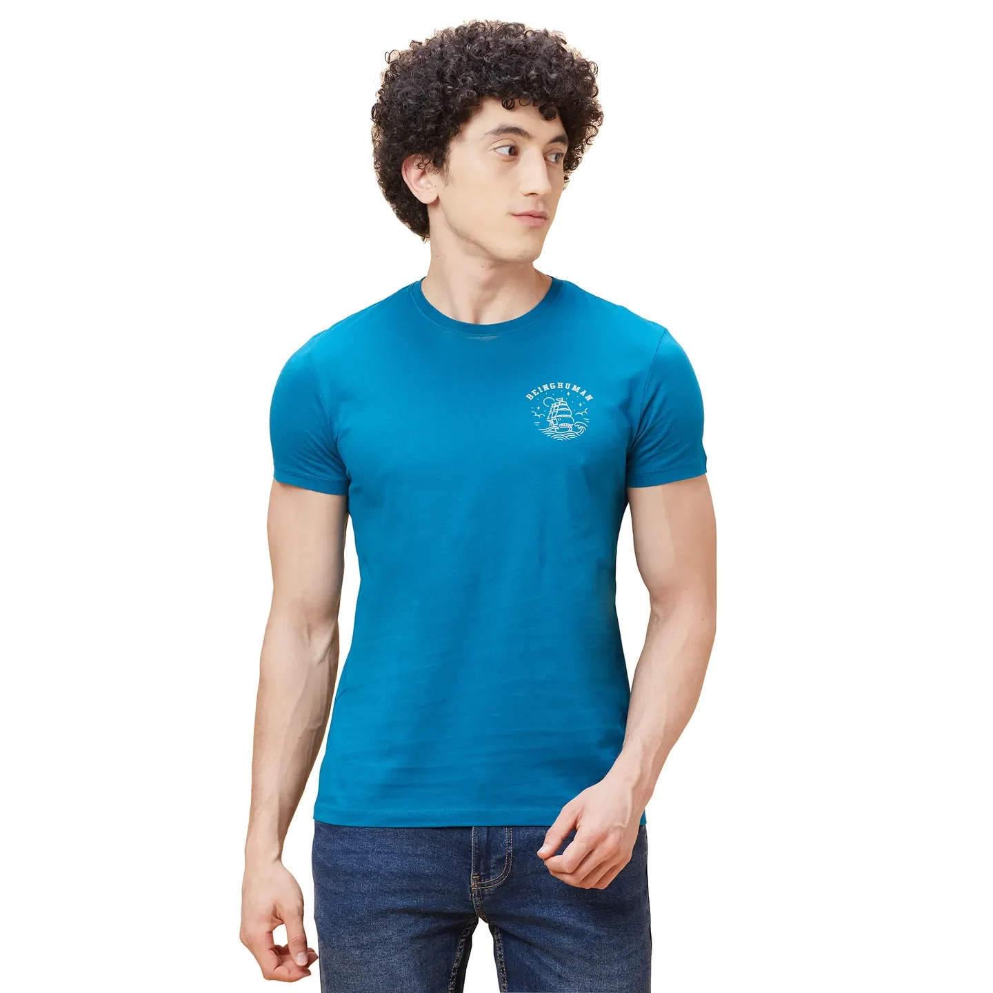 Blue Regular Fit Men's Short Sleeves T-Shirt by Being Human Clothing