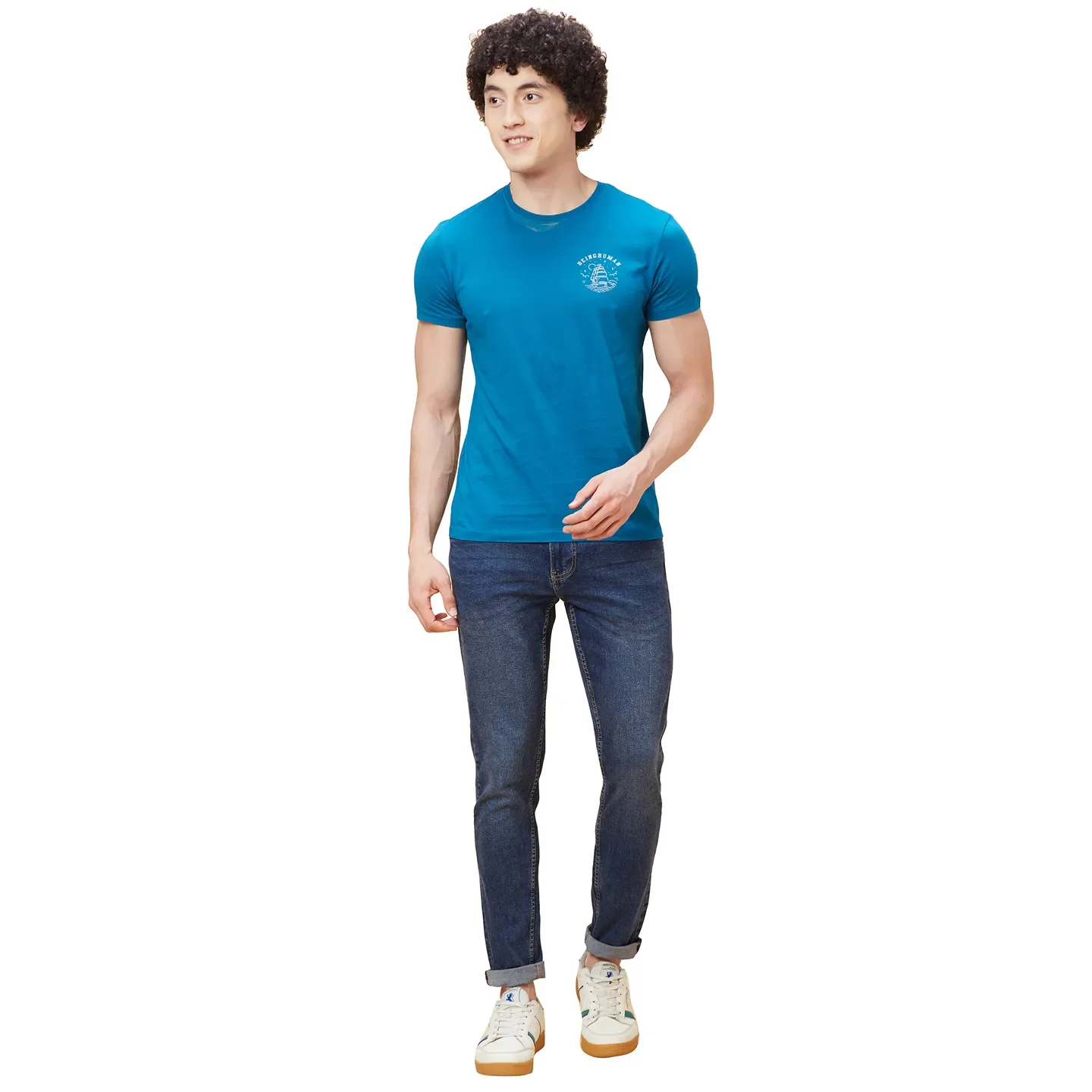 Blue Regular Fit Men's Short Sleeves T-Shirt by Being Human Clothing - Image 2