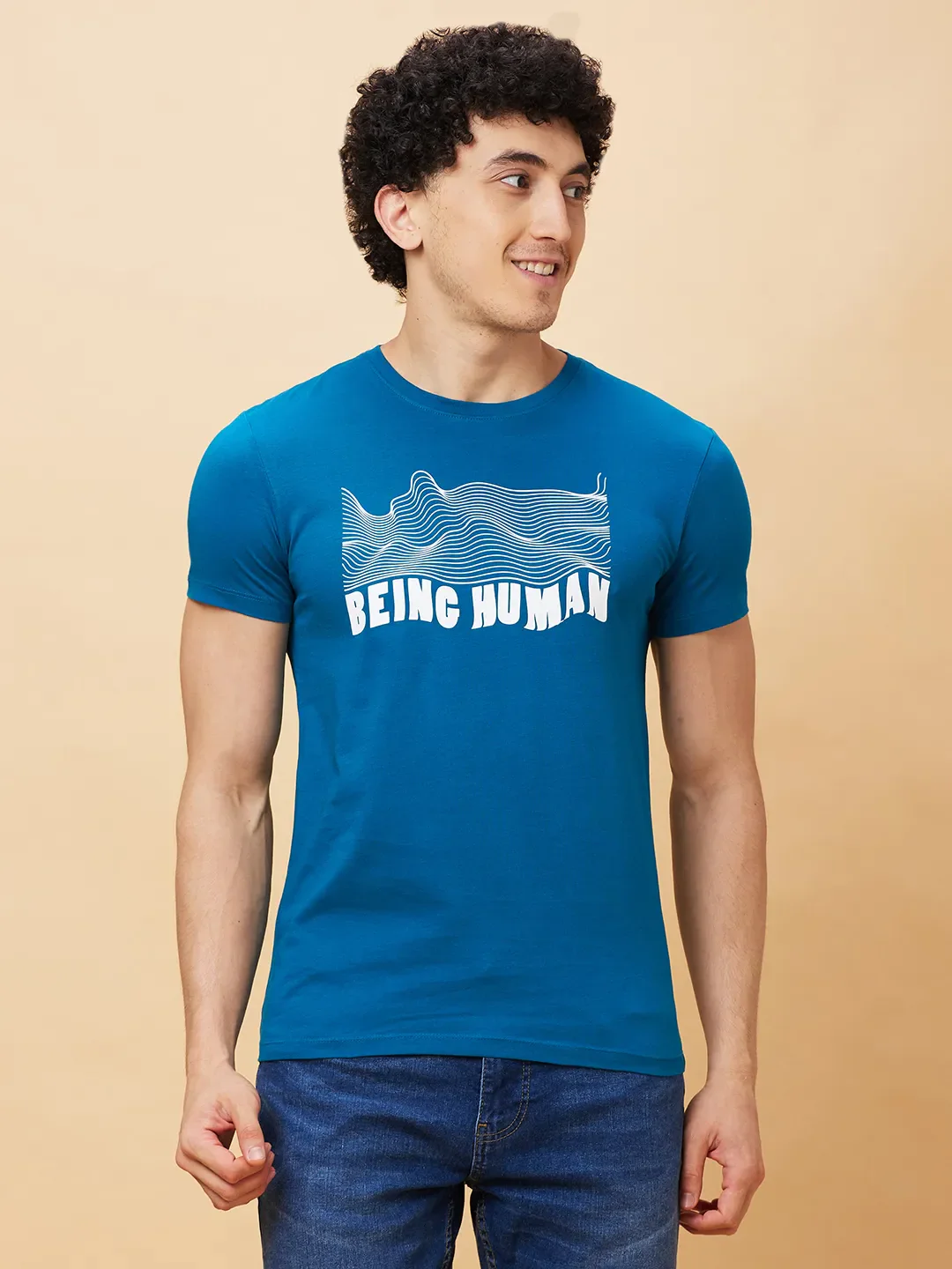 Teal Regular Fit Round Neck Men's T-Shirt by Being Human Clothing