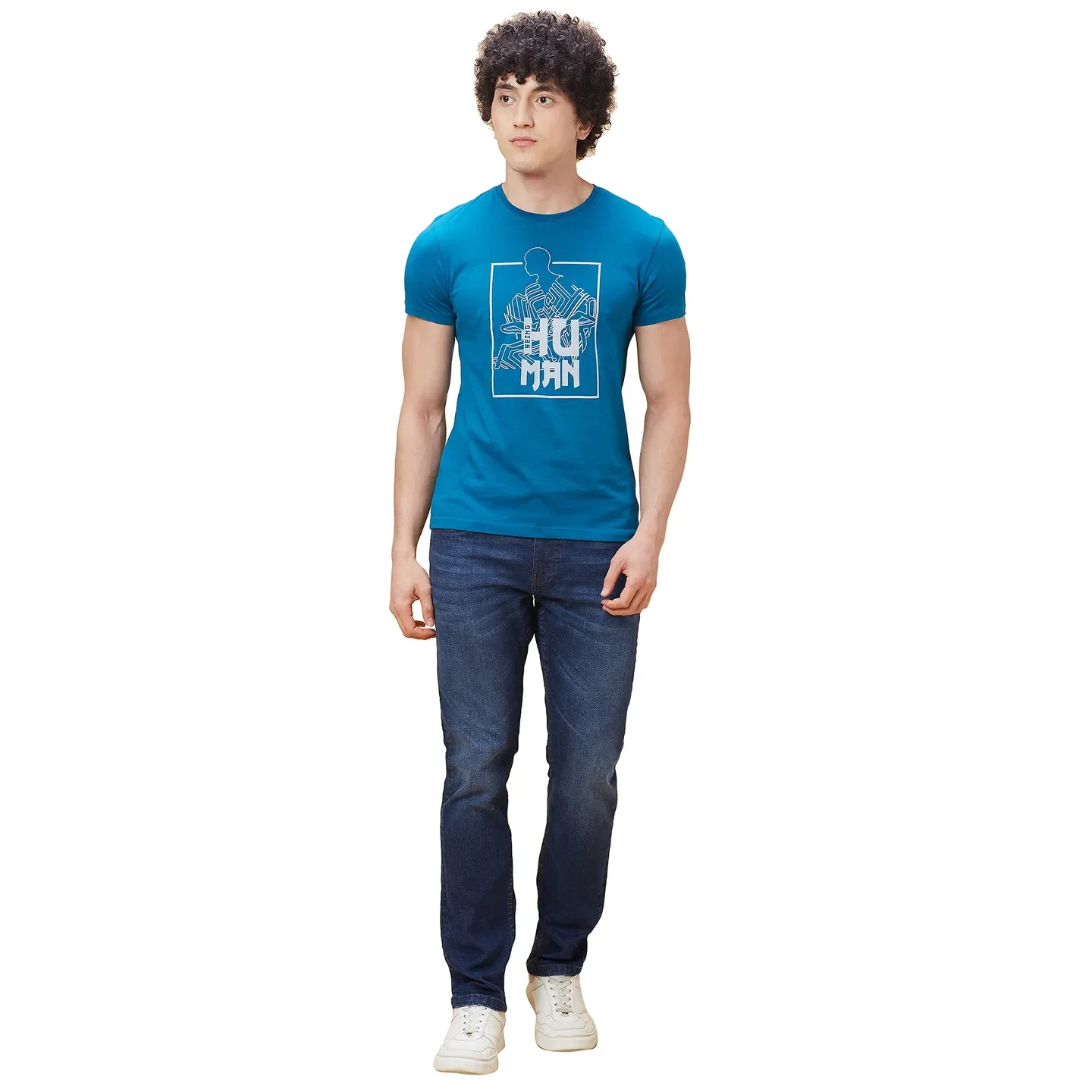 Blue Regular Fit Men's Short Sleeves T-Shirt by Being Human Clothing - Image 2