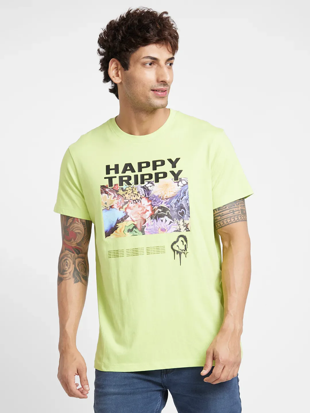 Green Regular Fit Round Neck Men's T-Shirt by Being Human Clothing