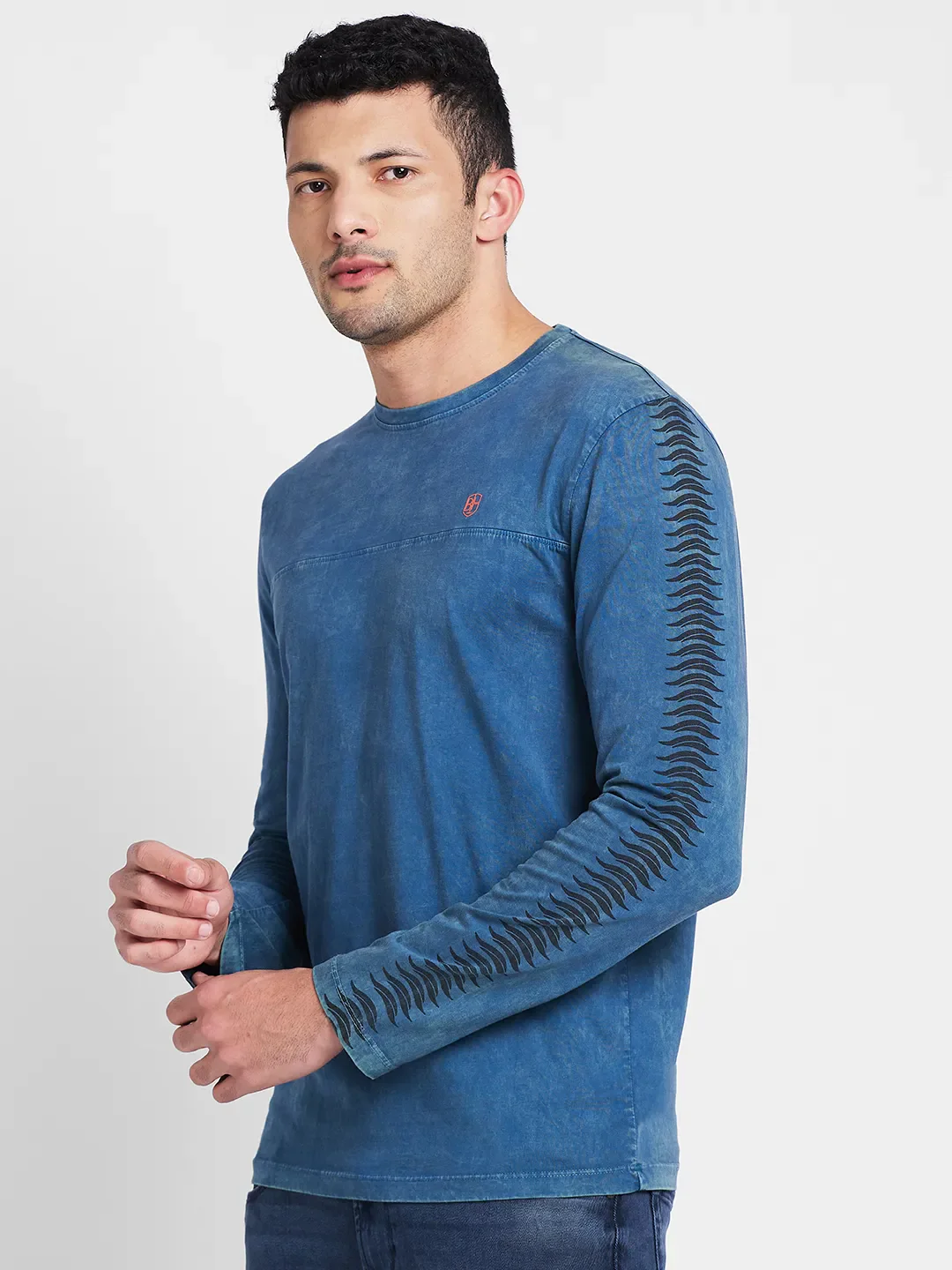 Tile Blue Regular Fit Round Neck Men's T-Shirt by Being Human Clothing - Image 4