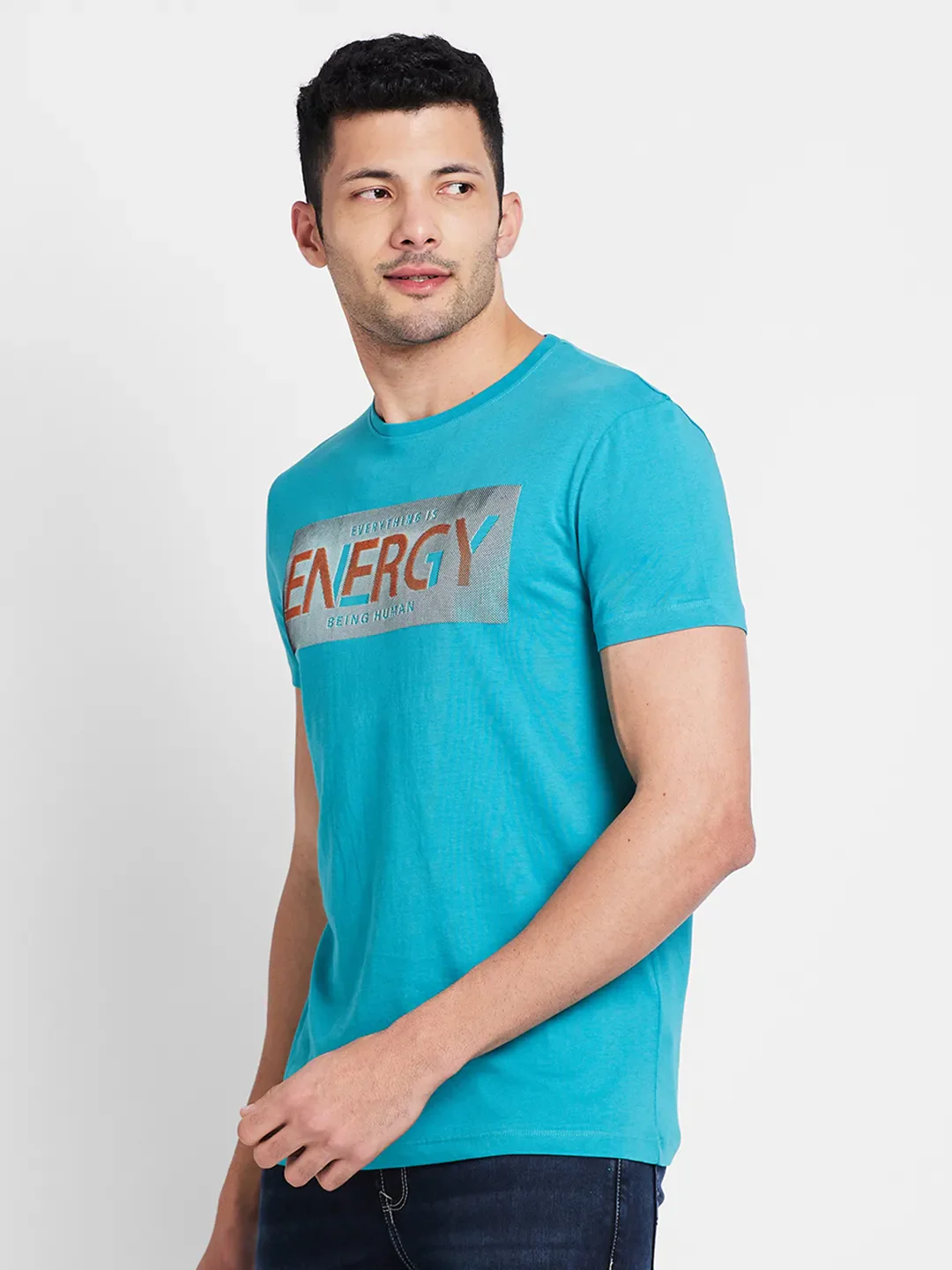 Tile Blue Regular Fit Round Neck Men's T-Shirt by Being Human Clothing - Image 4