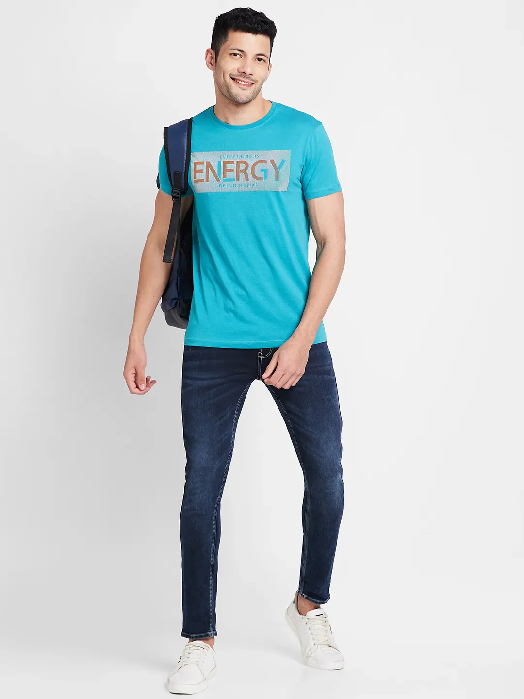 Tile Blue Regular Fit Round Neck Men's T-Shirt by Being Human Clothing - Image 6
