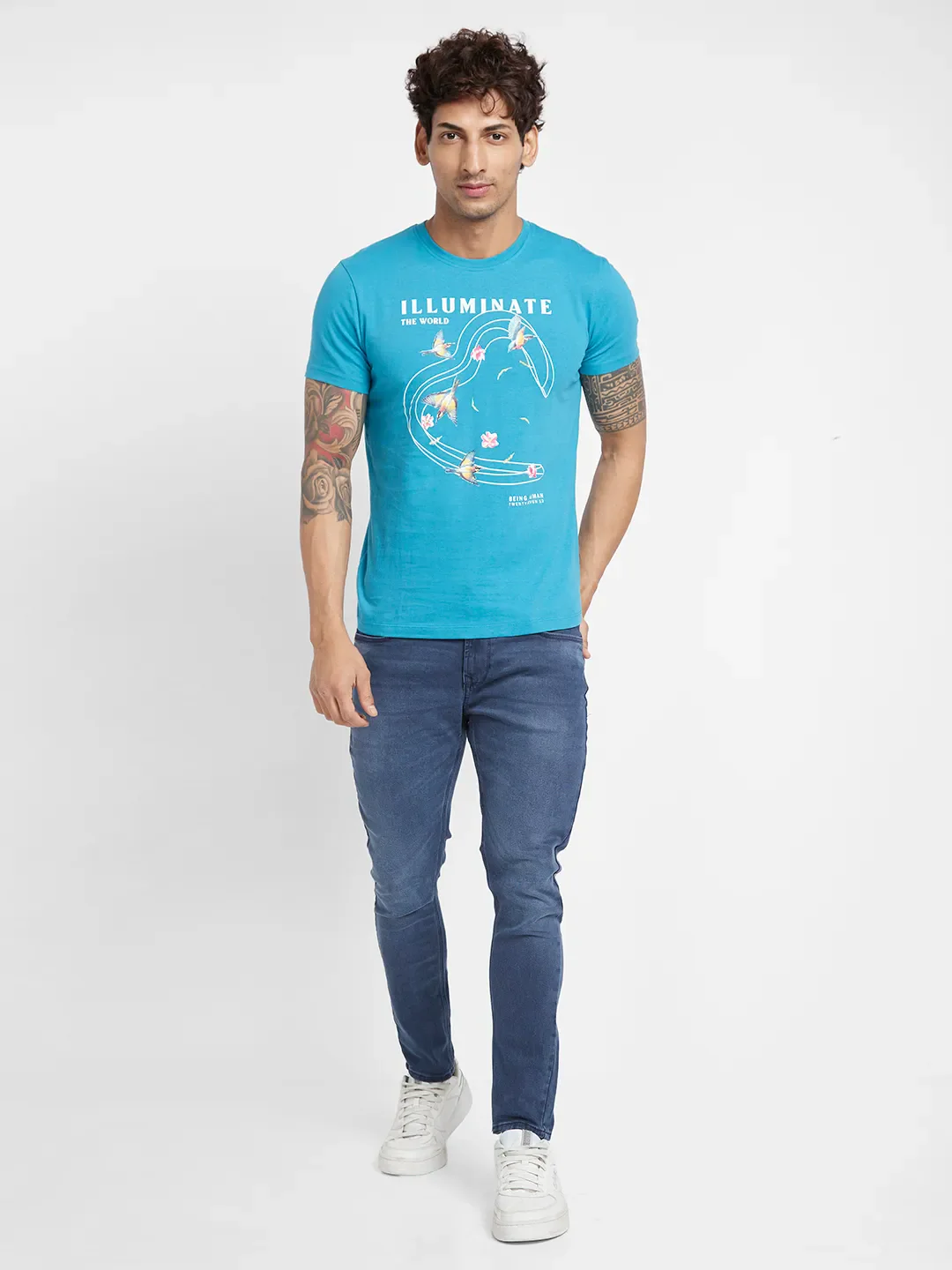 Tile Blue Regular Fit Round Neck Men's T-Shirt by Being Human Clothing - Image 2