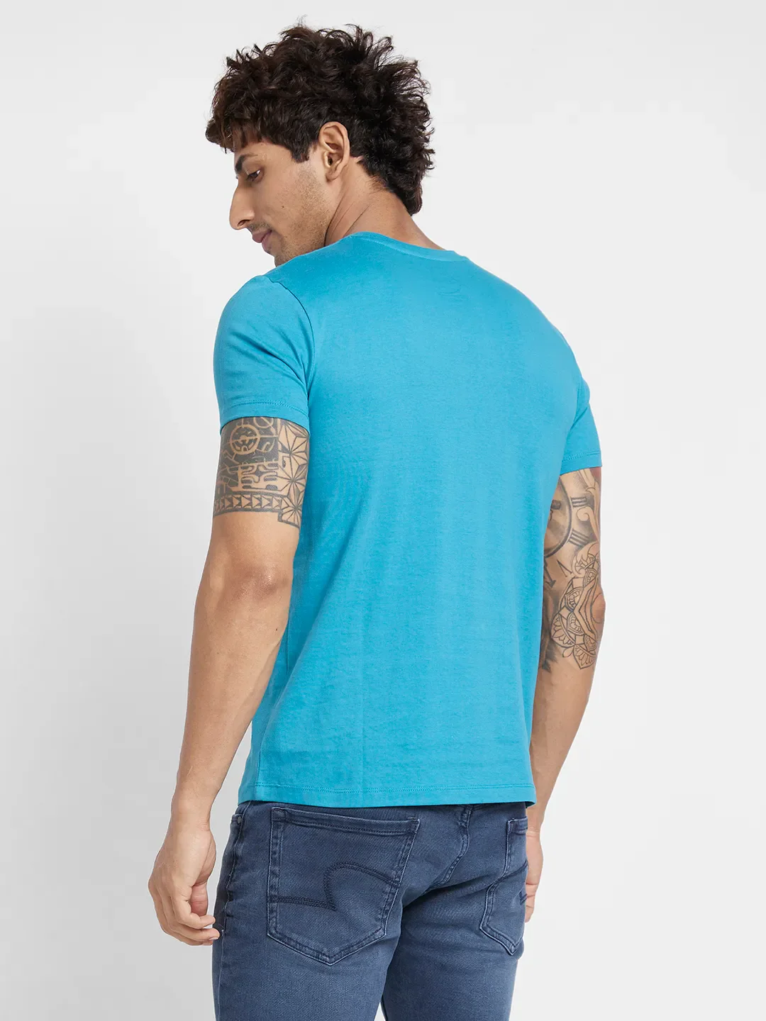 Tile Blue Regular Fit Round Neck Men's T-Shirt by Being Human Clothing - Image 4