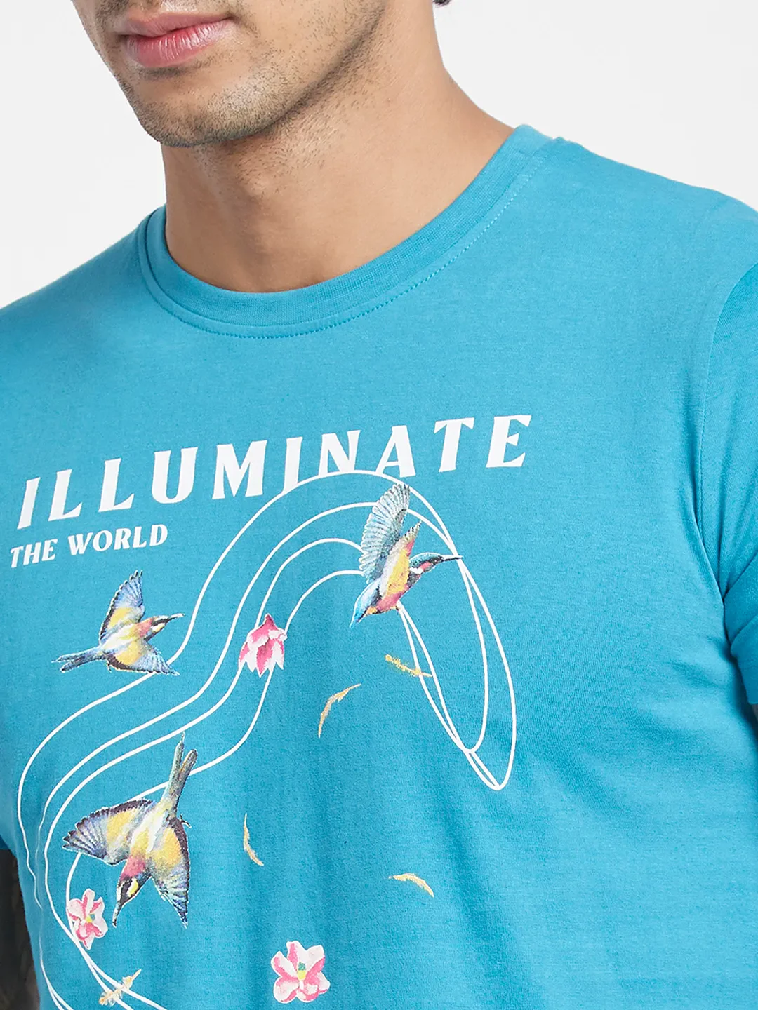 Tile Blue Regular Fit Round Neck Men's T-Shirt by Being Human Clothing - Image 5