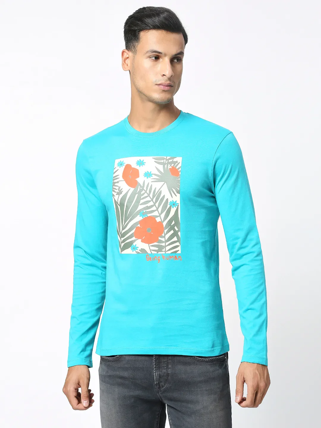 Green Regular Fit Men's Long Sleeves T-Shirt by Being Human Clothing - Image 6