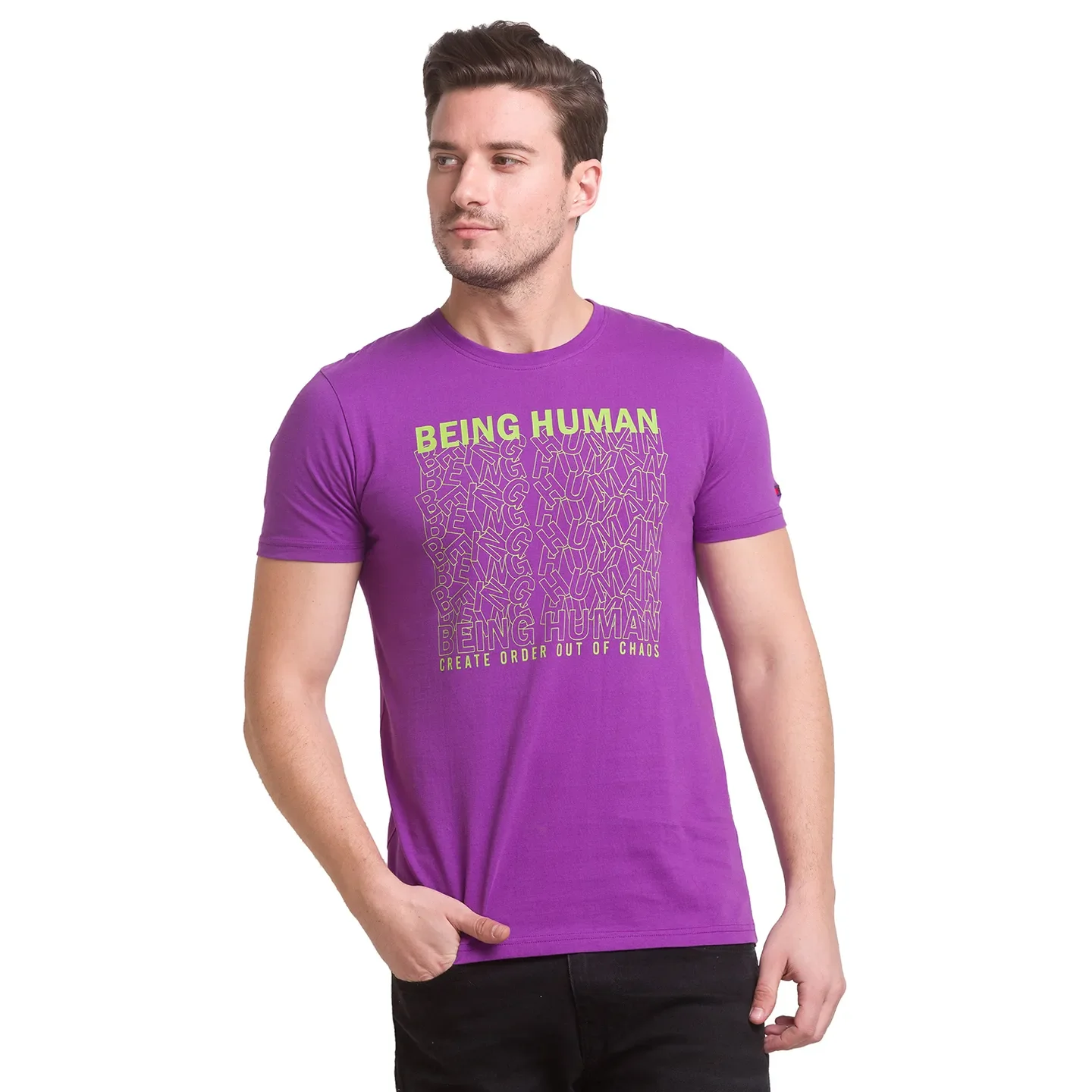 Purple Regular Fit Men's Short Sleeves T-Shirt by Being Human Clothing