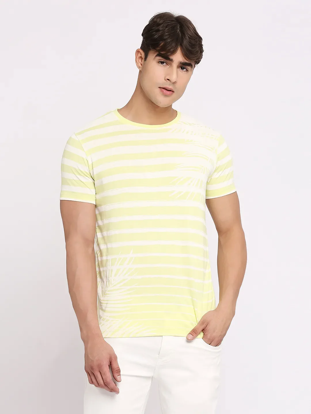Wax Yellow Regular Fit Round Neck Men's T-Shirt by Being Human Clothing