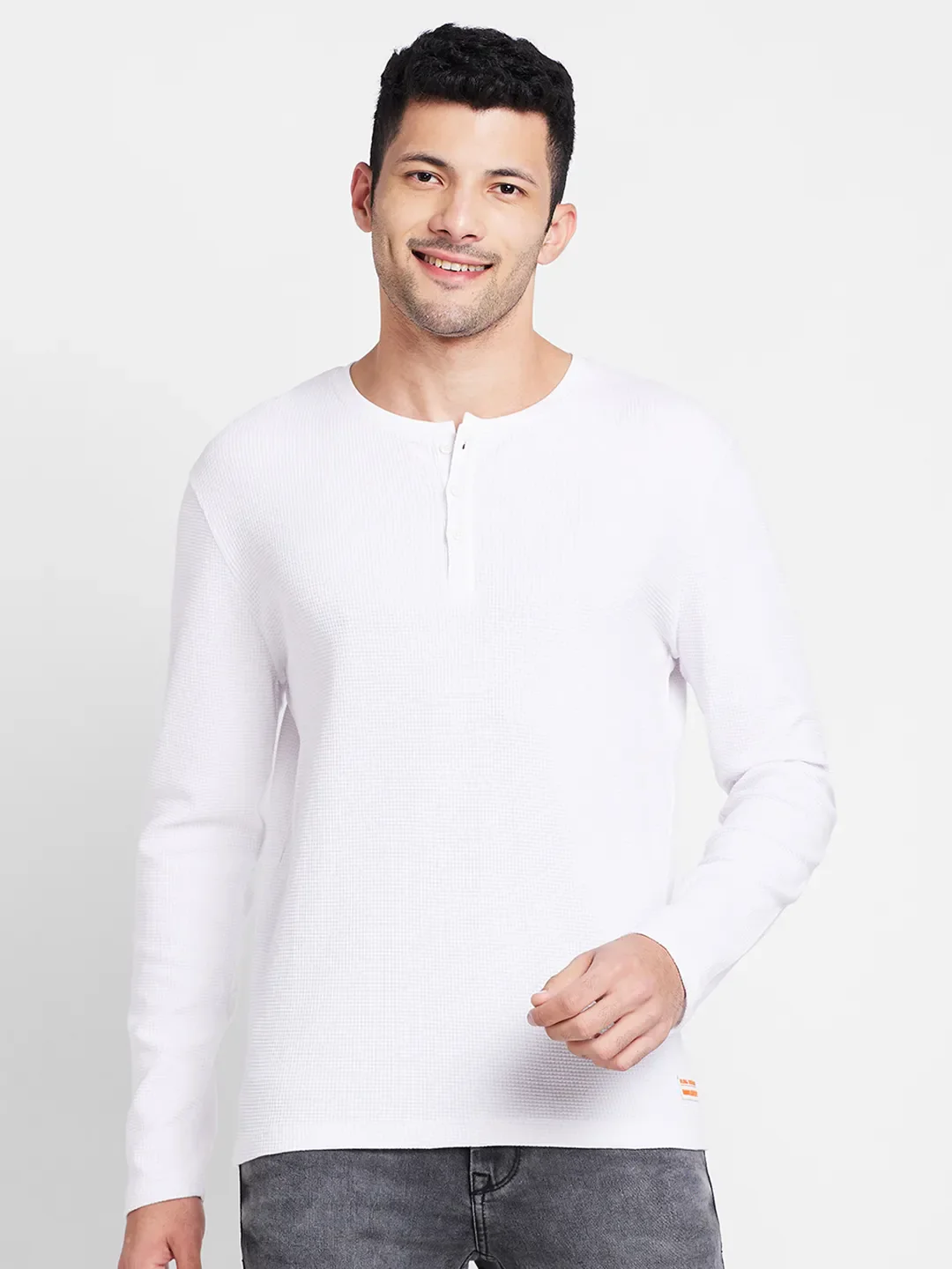 White Regular Fit Men's Long Sleeves T-Shirt by Being Human Clothing
