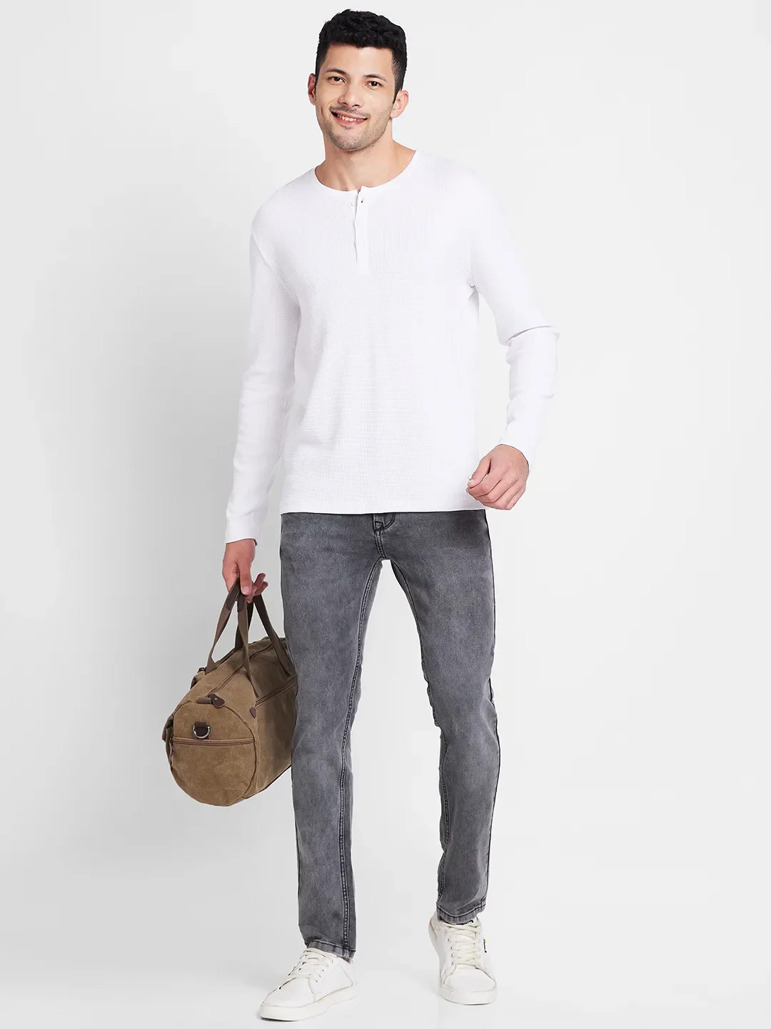 White Regular Fit Men's Long Sleeves T-Shirt by Being Human Clothing - Image 6