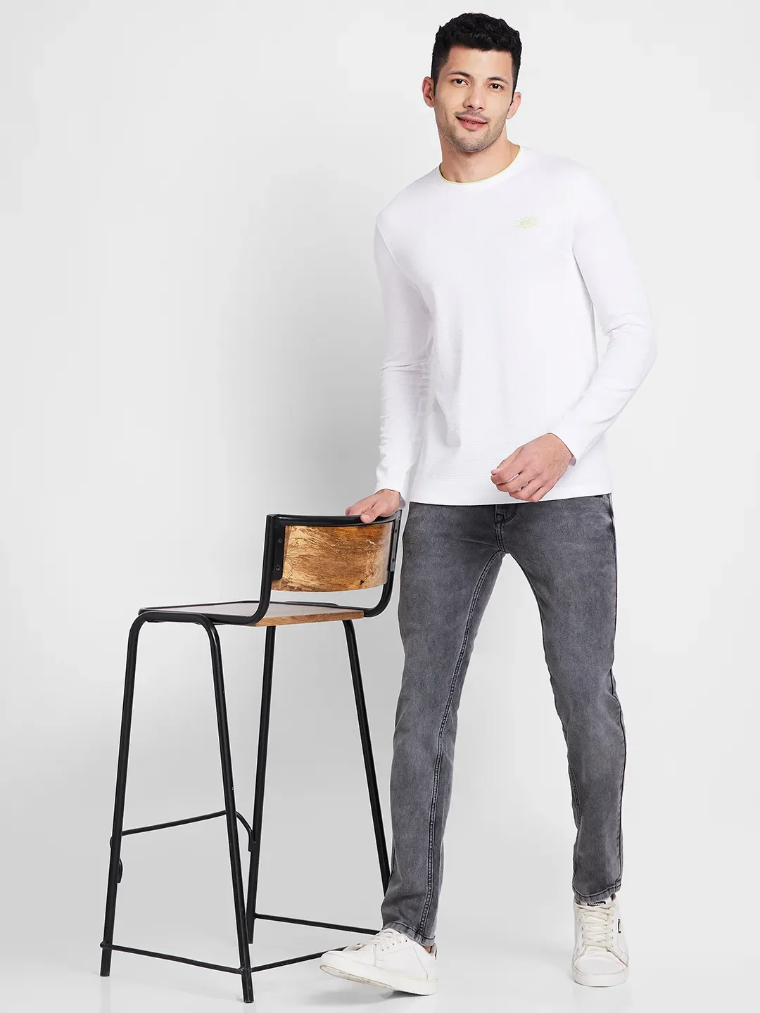 White Regular Fit Men's Long Sleeves T-Shirt by Being Human Clothing - Image 6