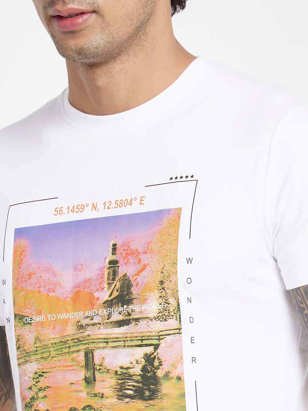 White Regular Fit Round Neck Men's T-Shirt by Being Human Clothing - Image 5