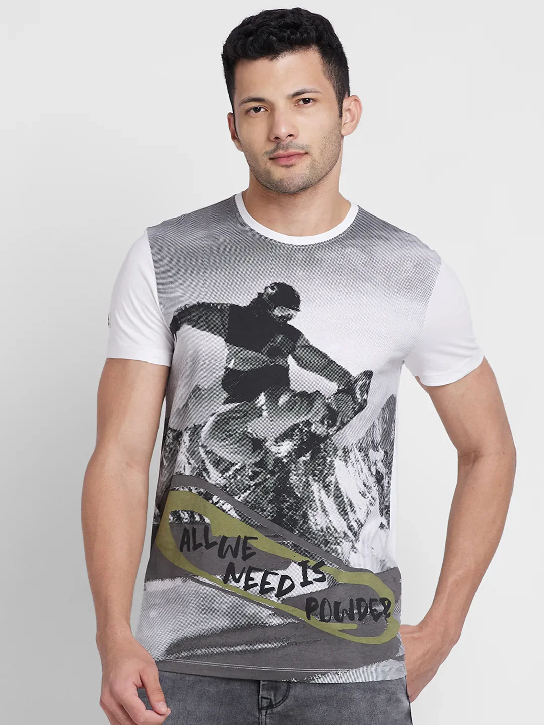 White Regular Fit Round Neck Men's T-Shirt by Being Human Clothing