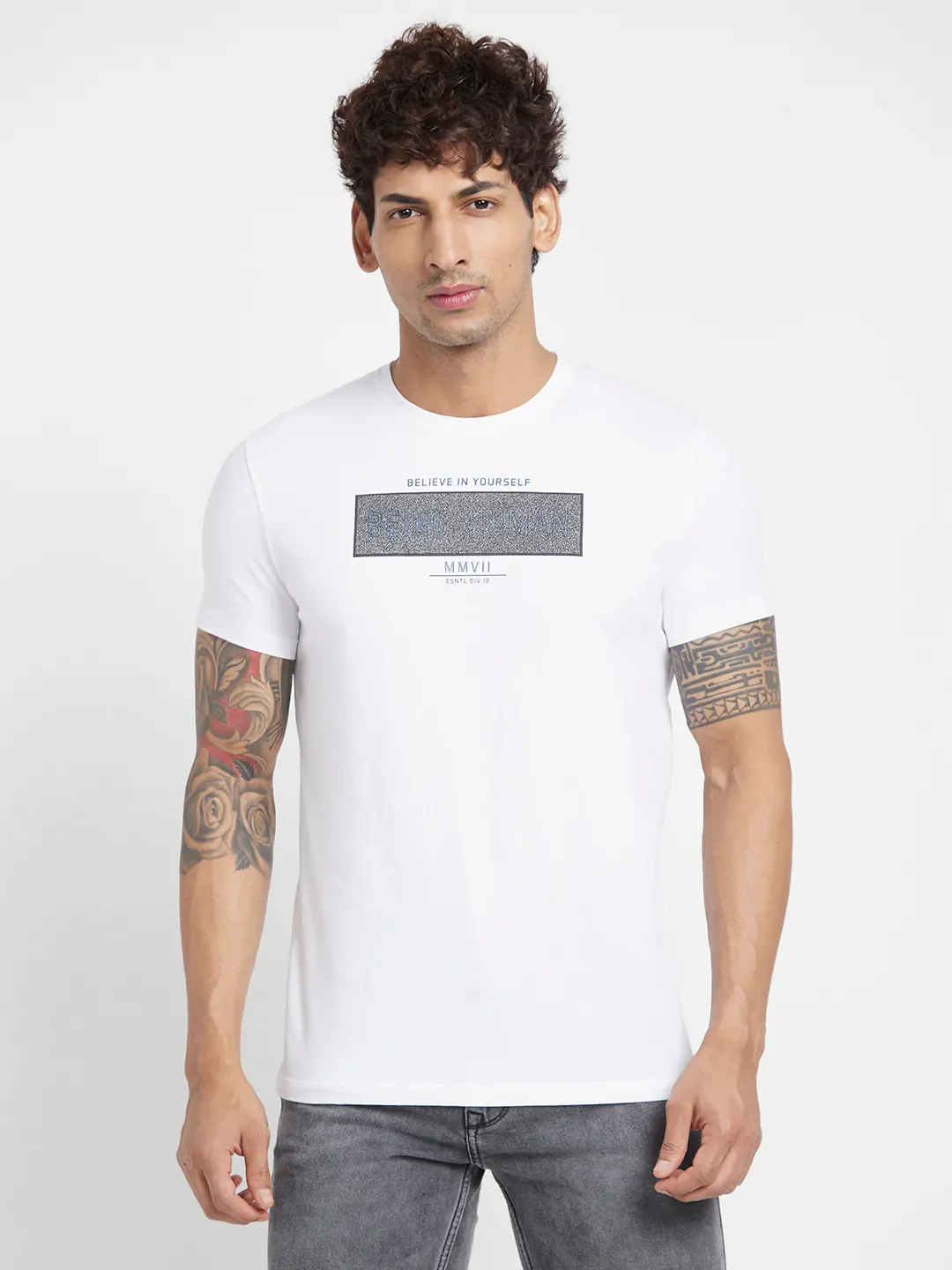 White Regular Fit Round Neck Men's T-Shirt by Being Human Clothing