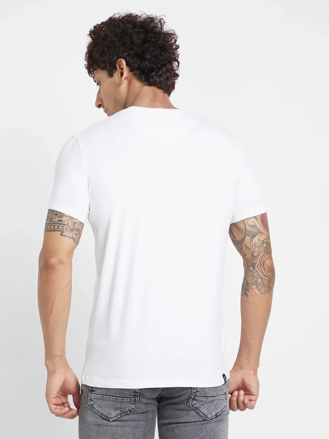 White Regular Fit Round Neck Men's T-Shirt by Being Human Clothing - Image 4