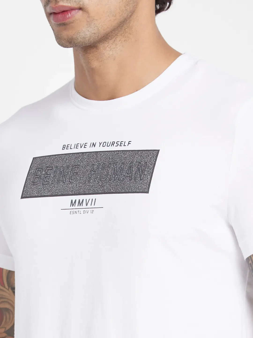 White Regular Fit Round Neck Men's T-Shirt by Being Human Clothing - Image 5
