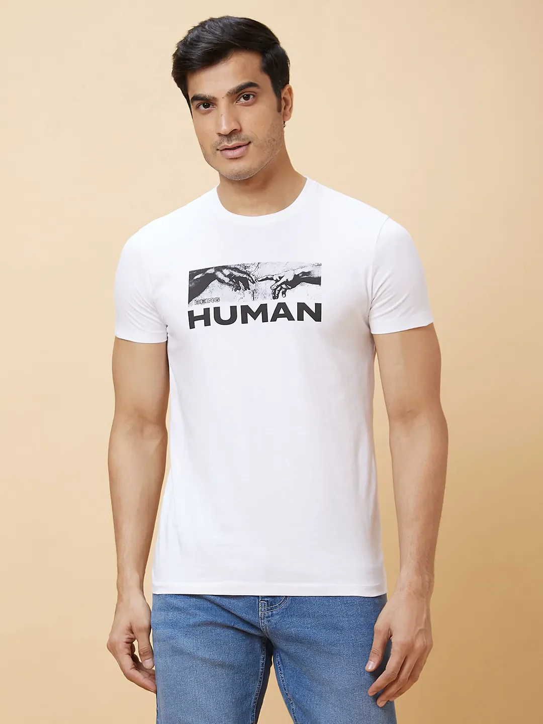 White Regular Fit Men's Short Sleeves T-Shirt by Being Human Clothing